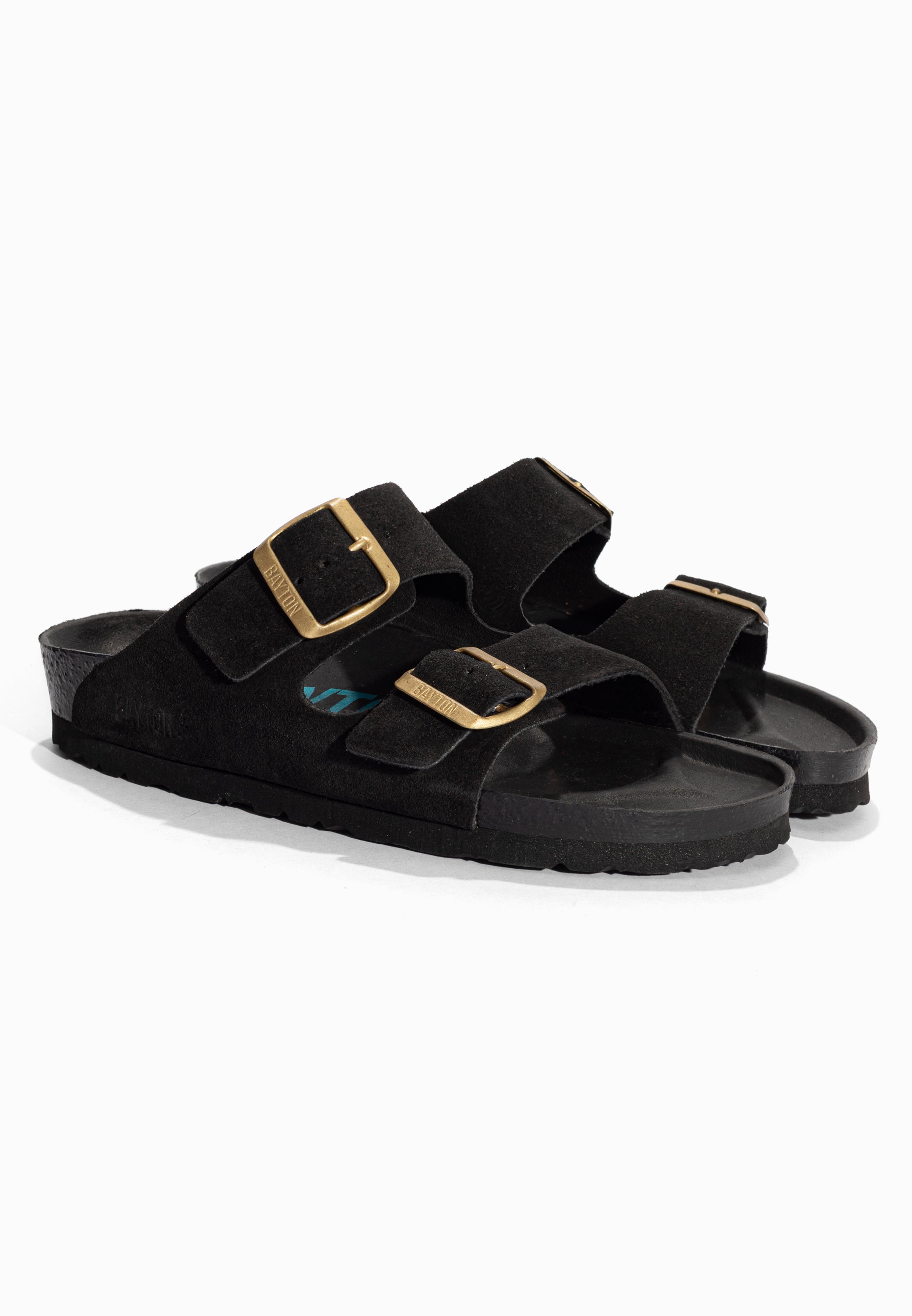 Sandales 2 Brides Atlas Noir en Cuir Suédé Bayton pour Femme