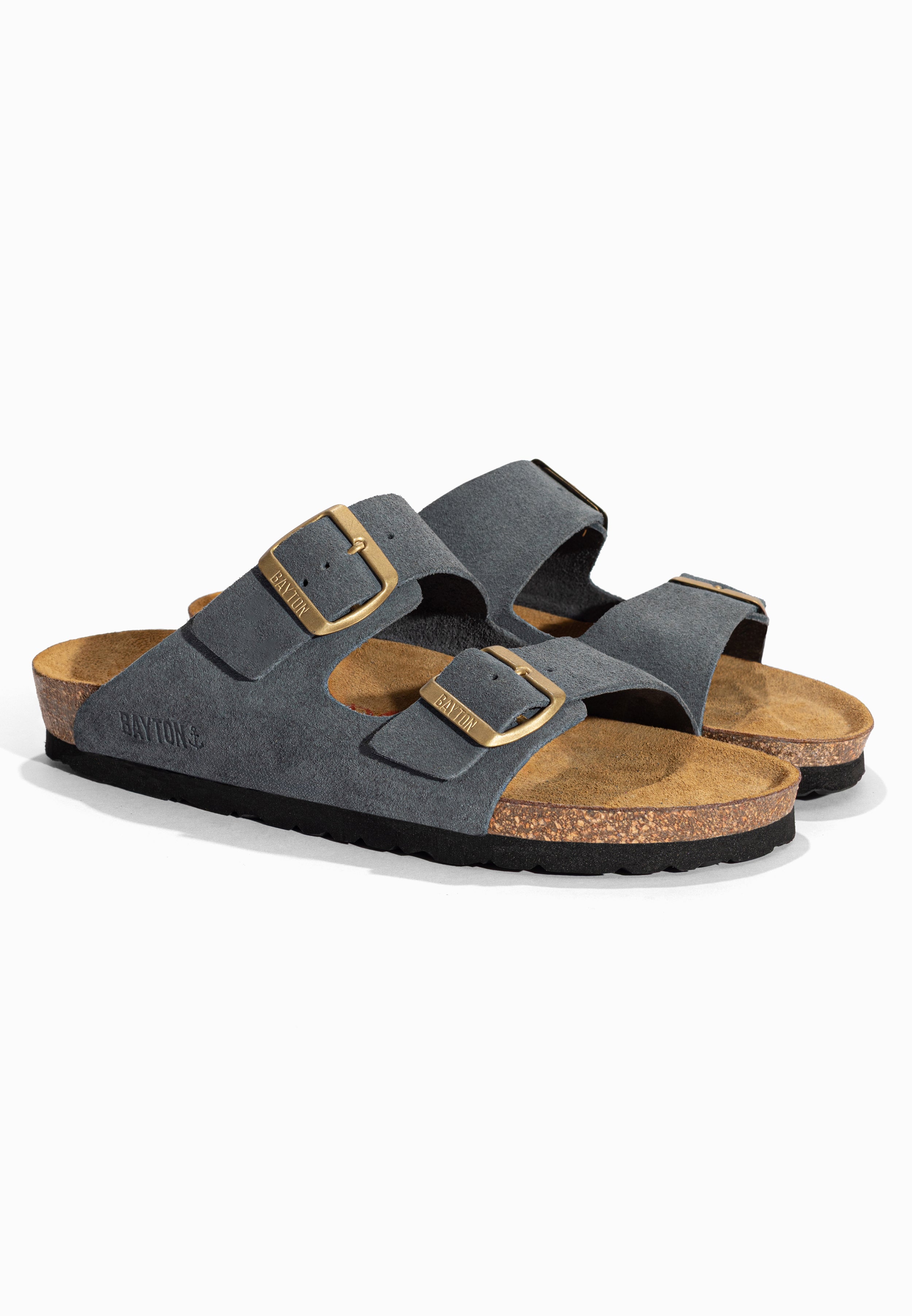 Sandales 2 Brides Atlas Gris en Cuir Suédé Bayton pour Femme