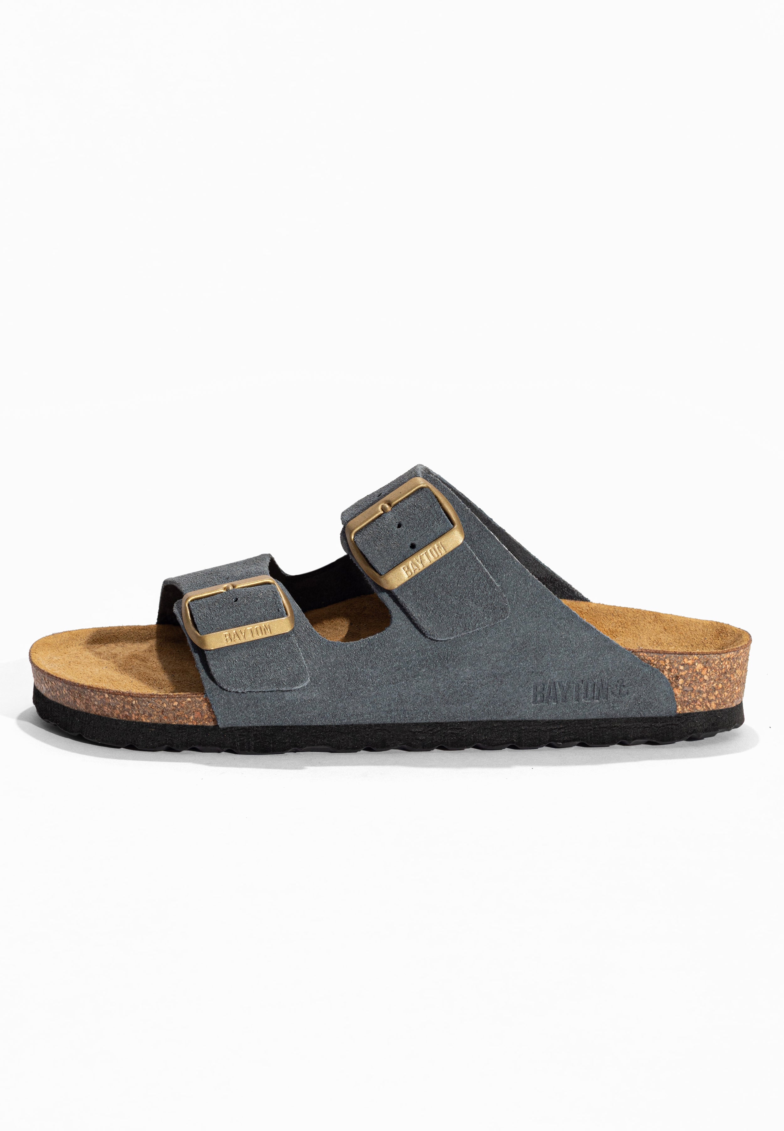 Sandales 2 Brides Atlas Gris en Cuir Suédé Bayton pour Femme