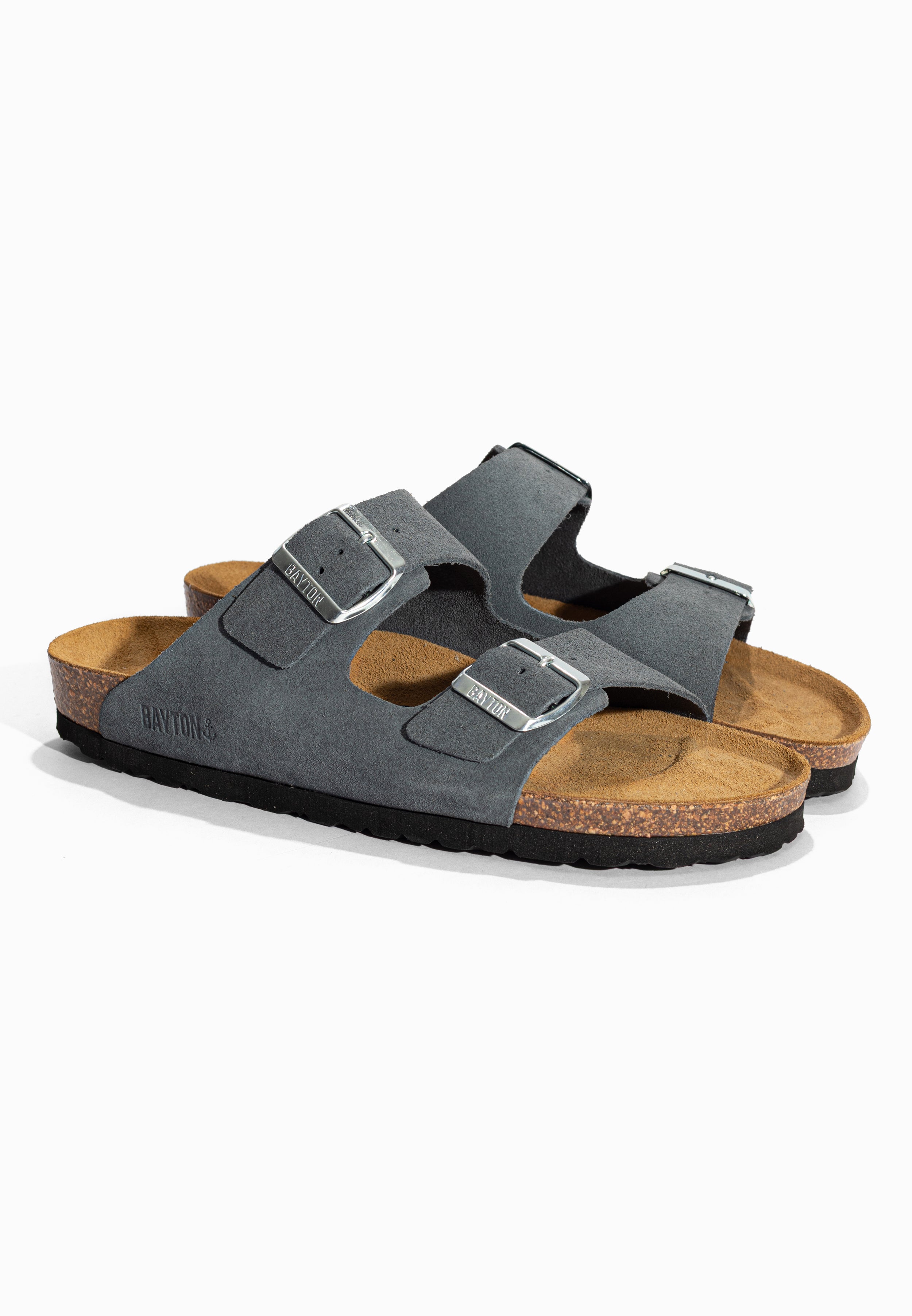 Sandales 2 Brides Atlas Gris en Cuir Suédé Bayton pour Homme