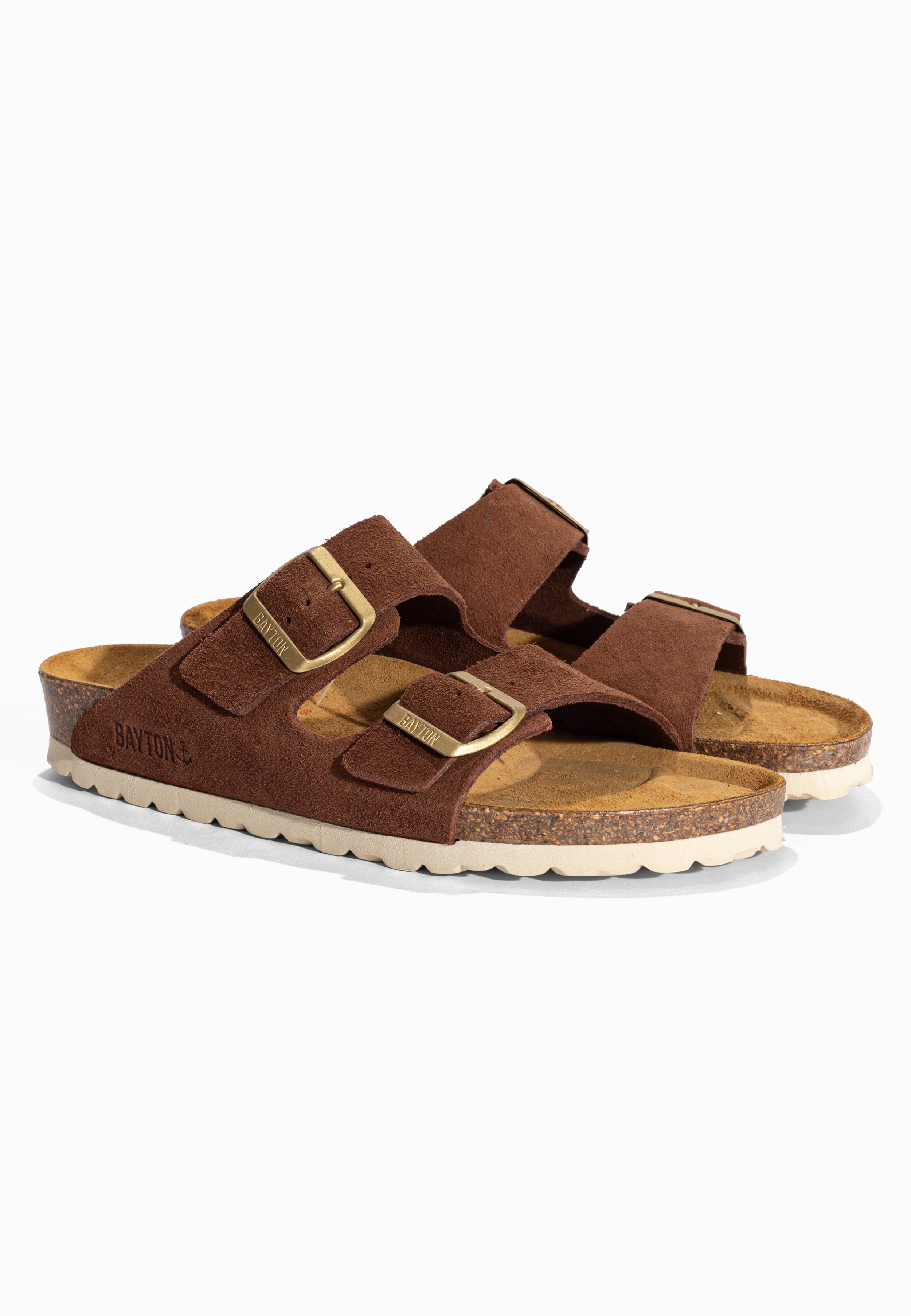 Sandales 2 Brides Atlas Marron en Cuir Suédé Bayton pour Femme