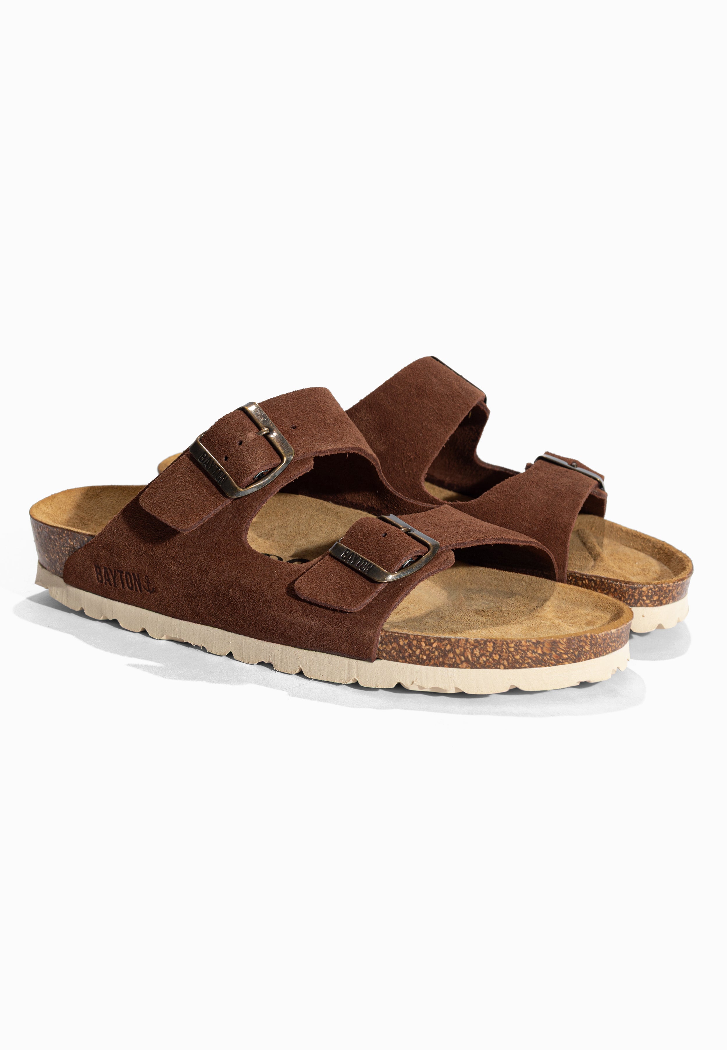 Sandales 2 Brides Atlas Marron en Cuir Suédé Bayton pour Homme