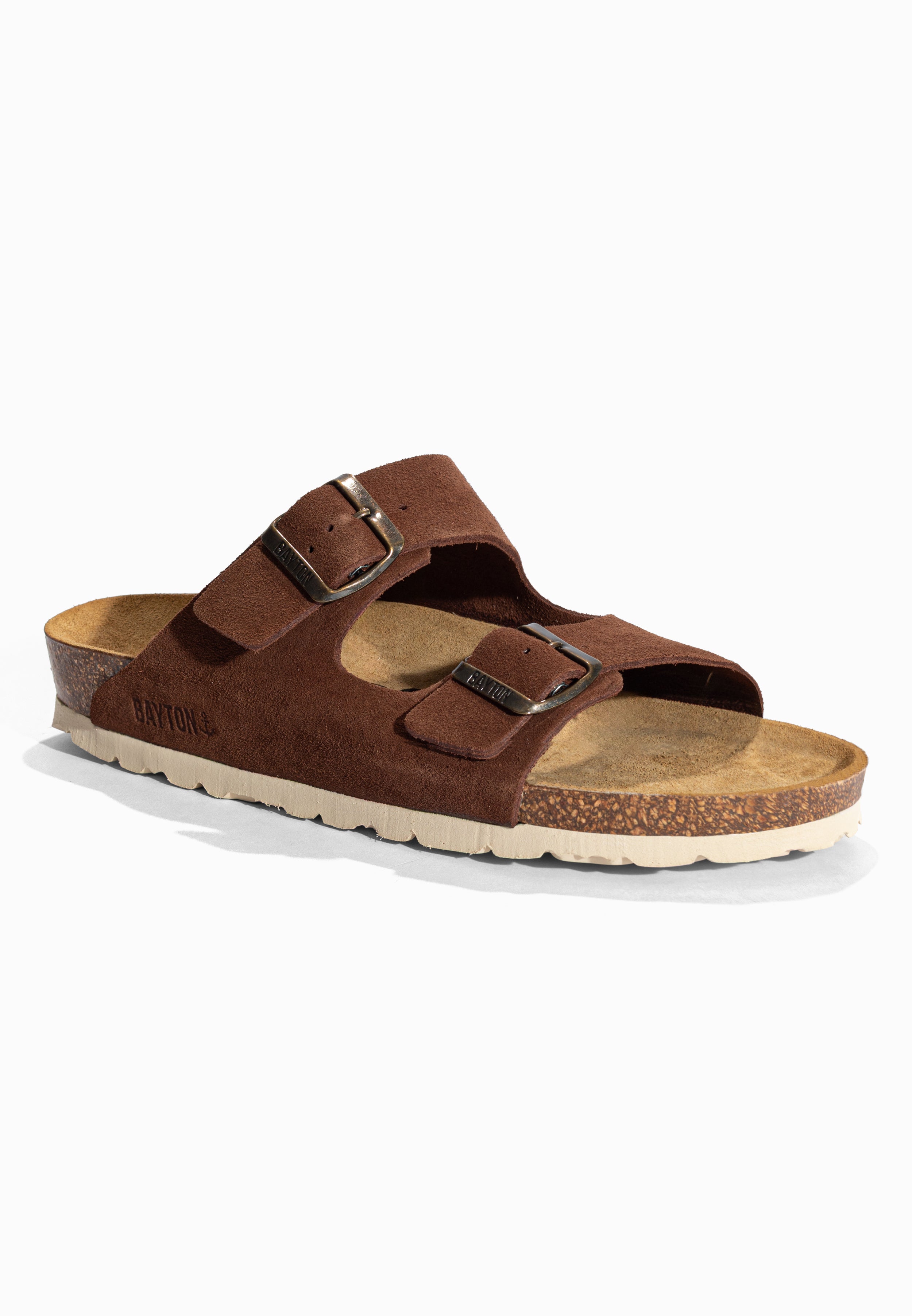 Sandales 2 Brides Atlas Marron en Cuir Suédé Bayton pour Homme