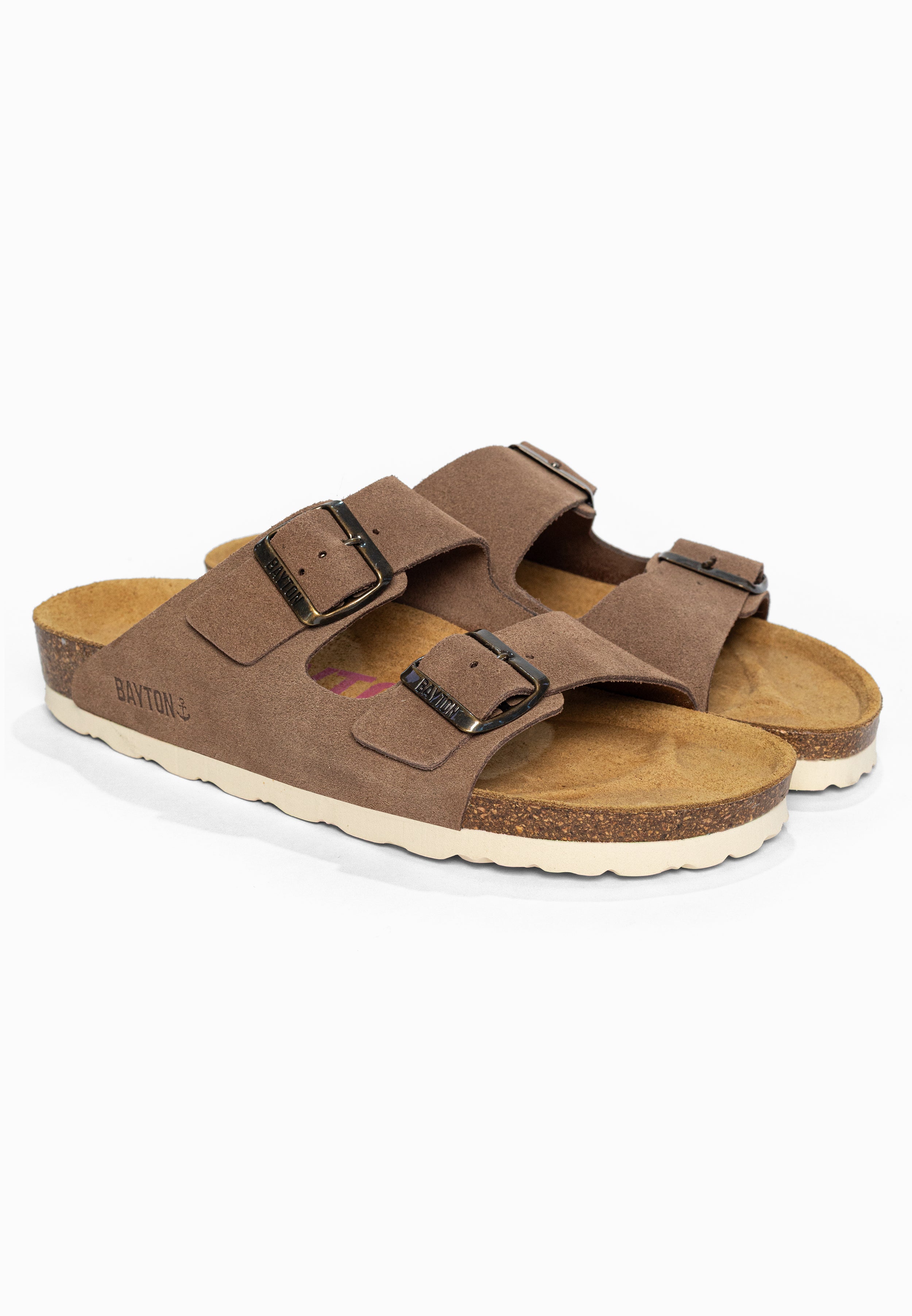 Sandales 2 Brides Atlas Beige foncé en Cuir Suédé Bayton pour Femme