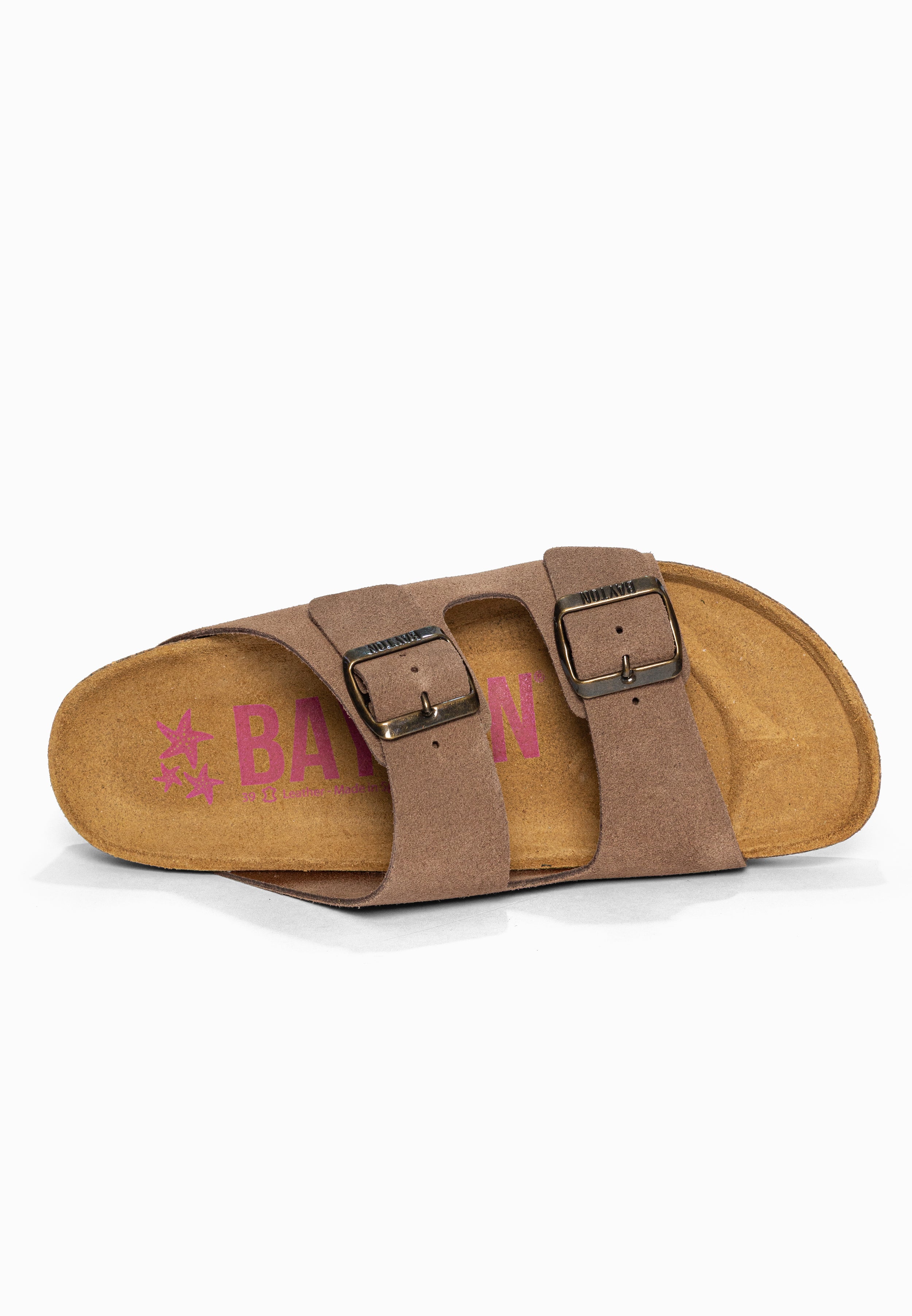 Sandales 2 Brides Atlas Beige foncé en Cuir Suédé Bayton pour Femme