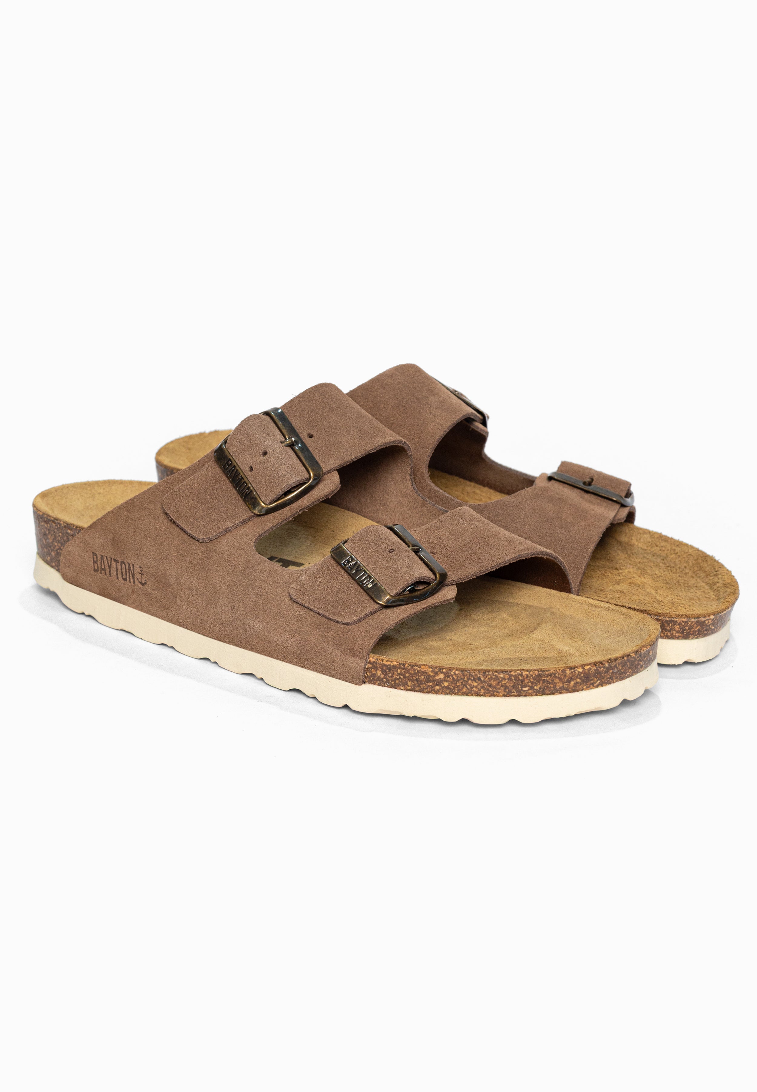 Sandales 2 Brides Atlas Beige foncé en Cuir Suédé Bayton pour Homme