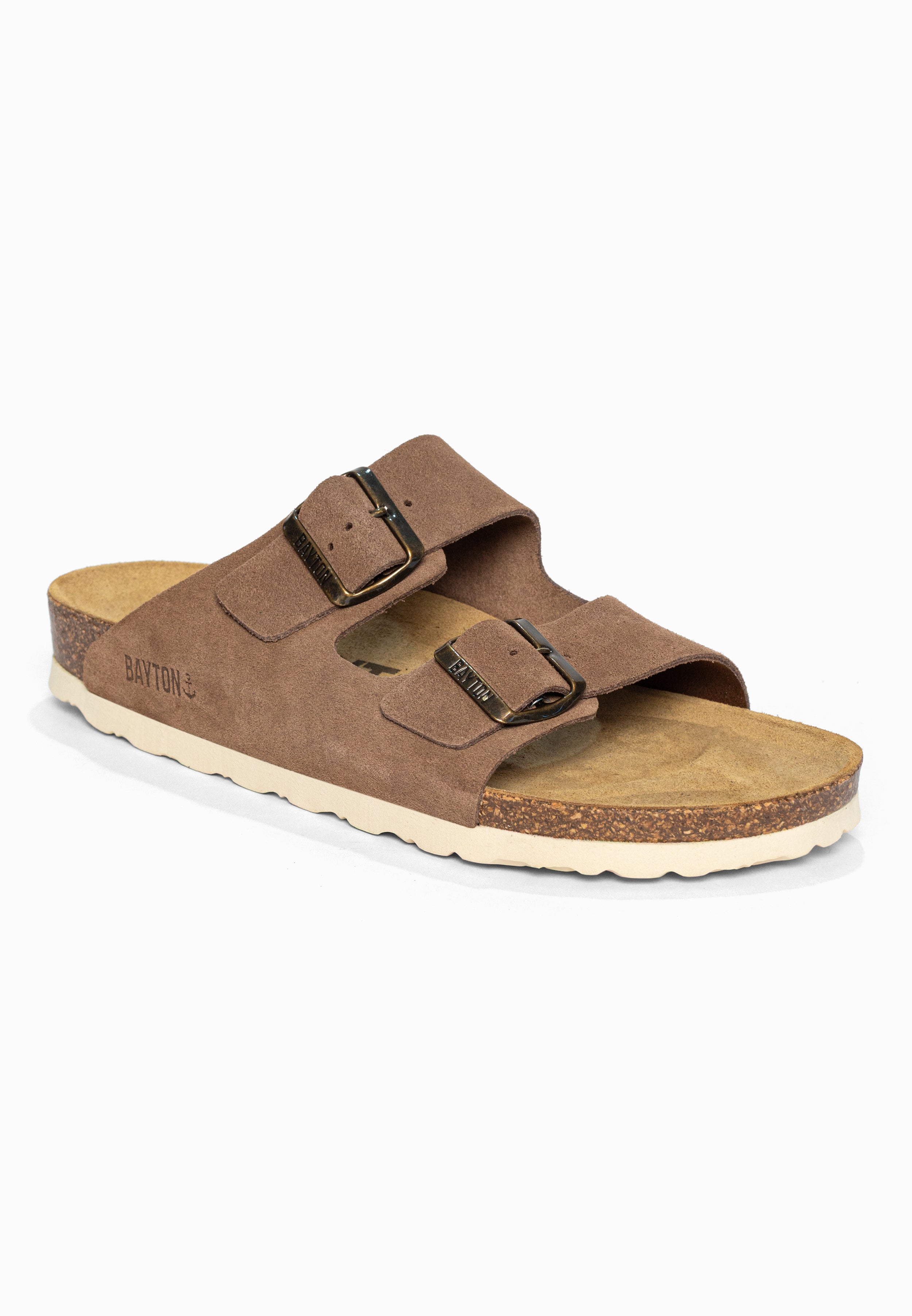Sandales 2 Brides Atlas Beige foncé en Cuir Suédé Bayton pour Homme