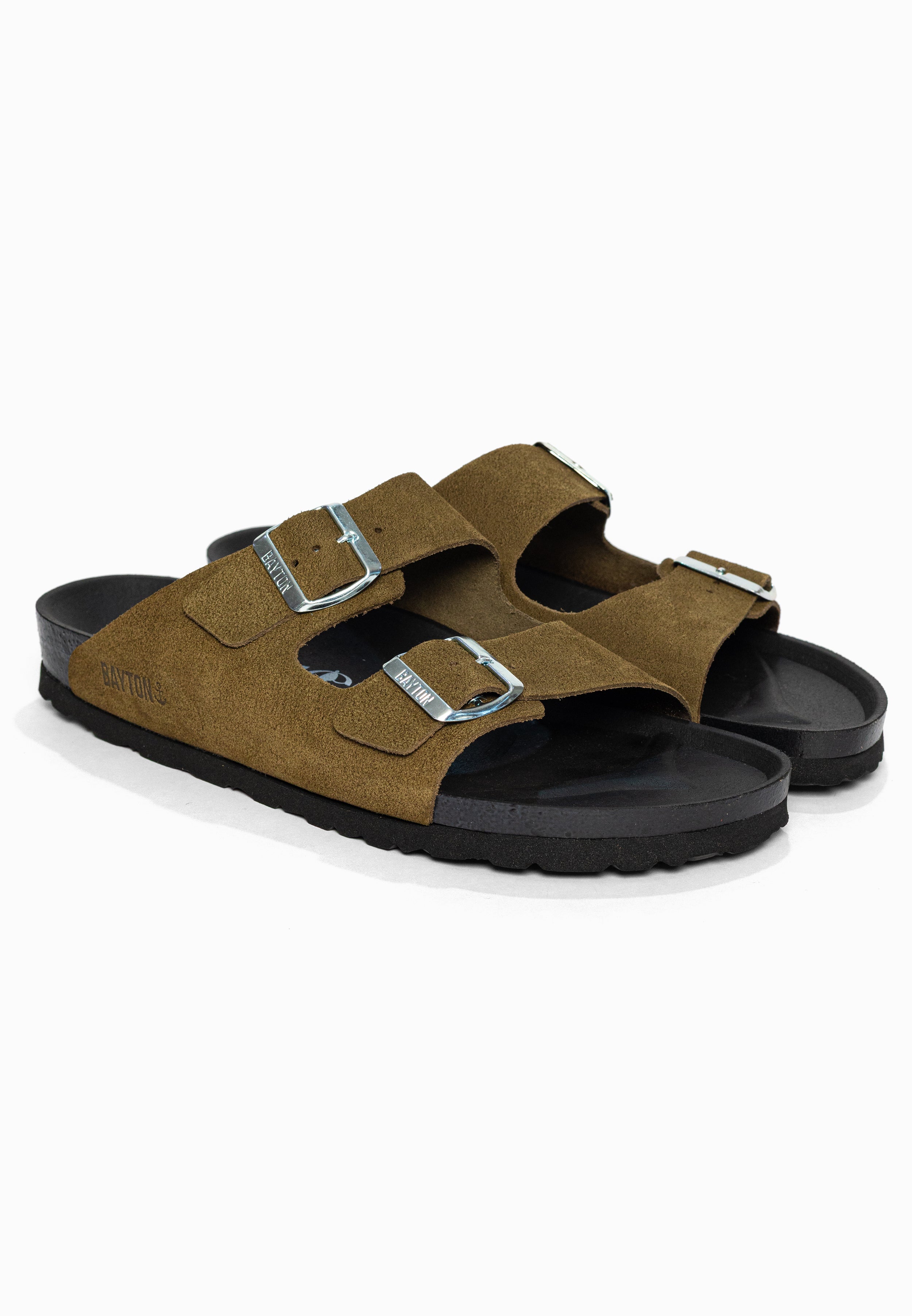 Sandales 2 Brides Atlas Kaki en Cuir Suédé Bayton pour Homme
