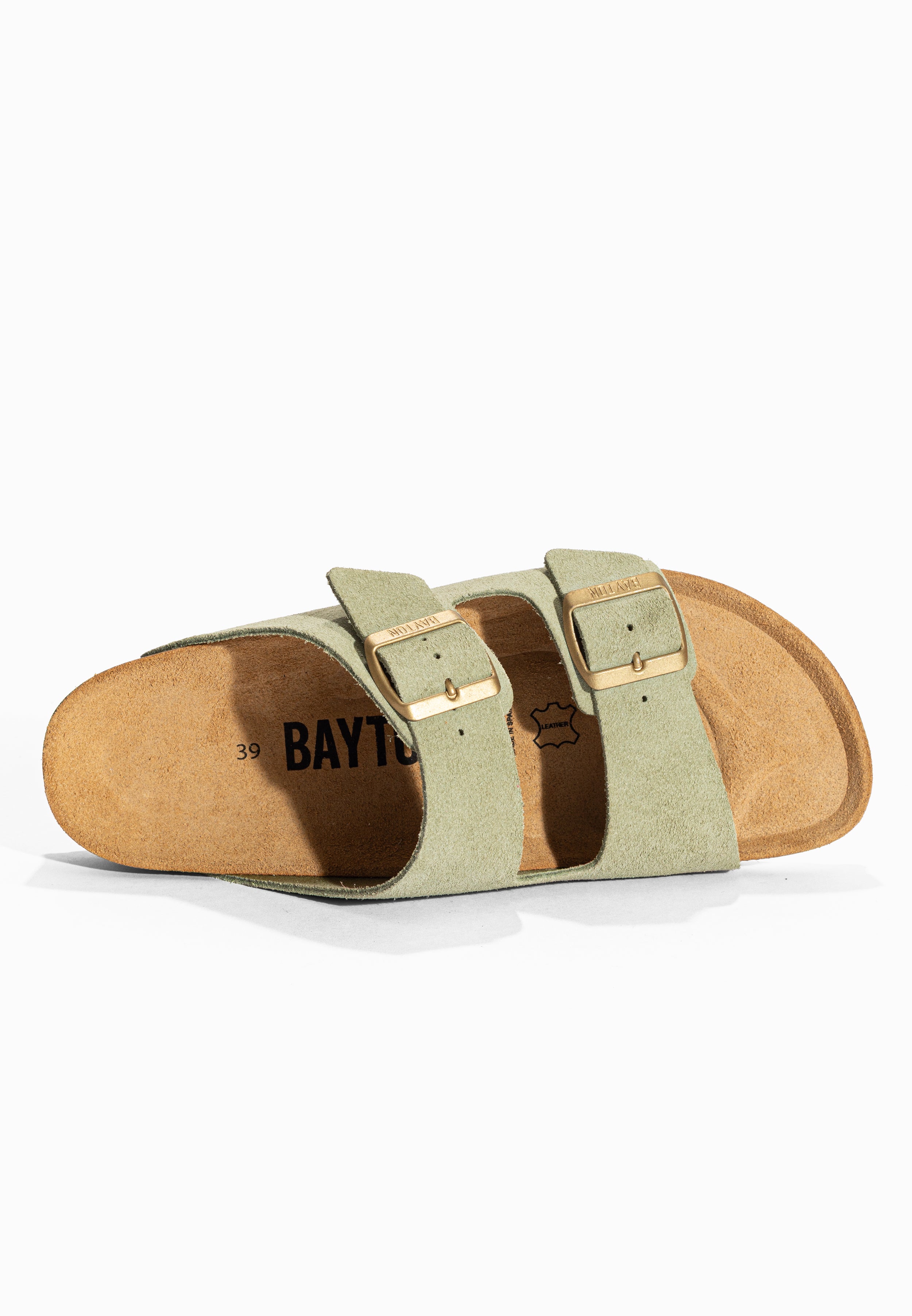 Sandales 2 Brides Atlas Vert en Cuir Suédé Bayton pour Femme