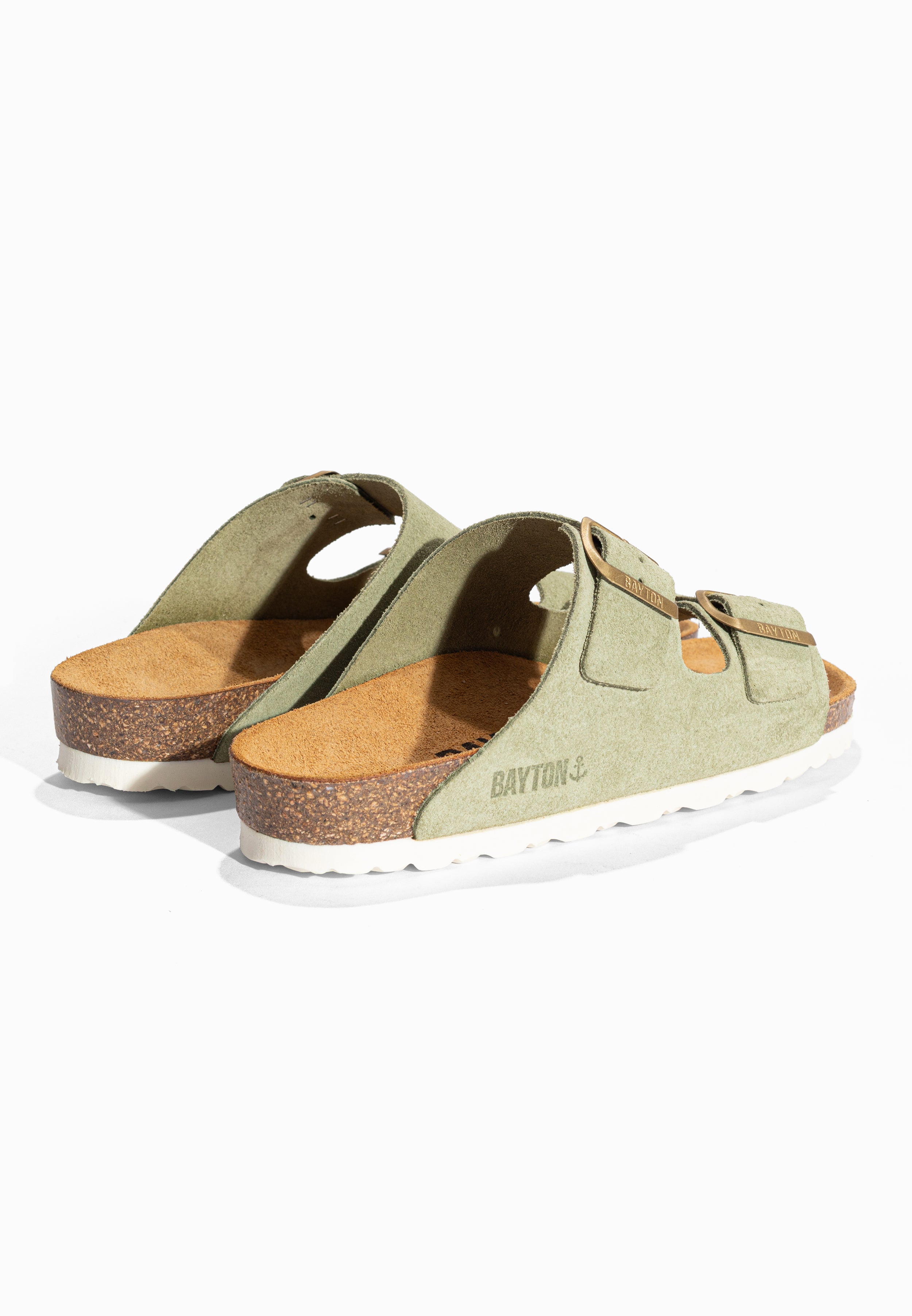 Sandales 2 Brides Atlas Vert en Cuir Suédé Bayton pour Femme