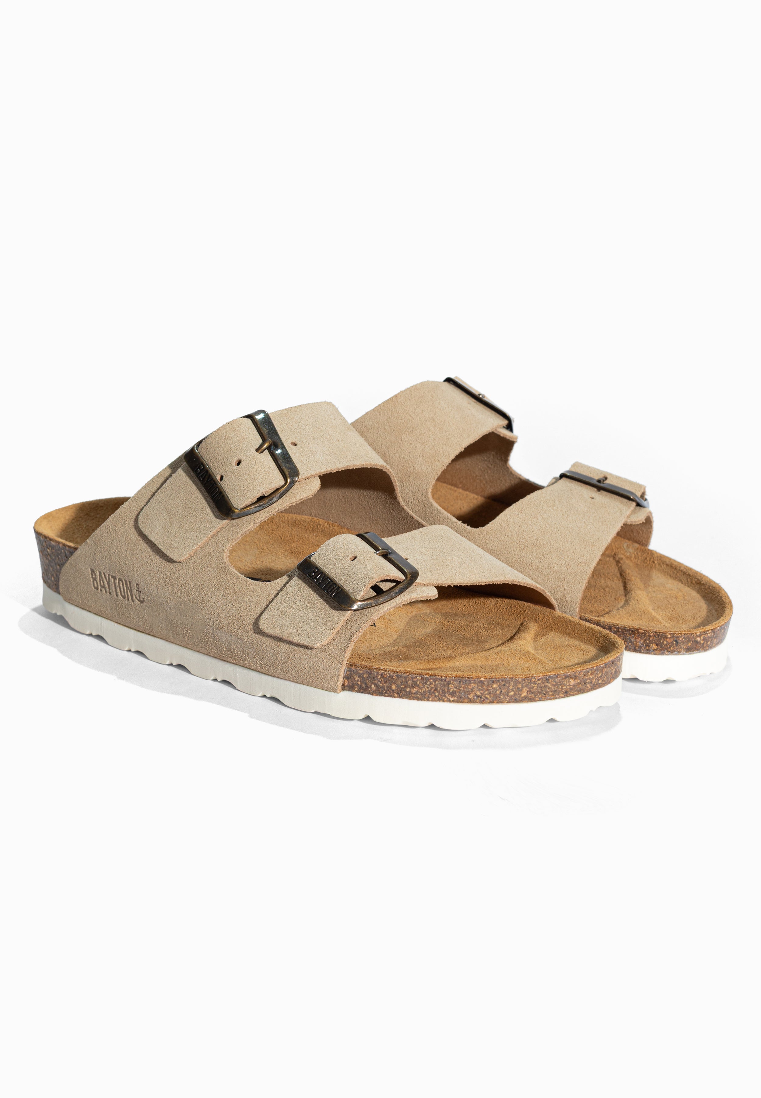 Sandales 2 Brides Atlas Beige en Cuir Suédé Bayton pour Femme