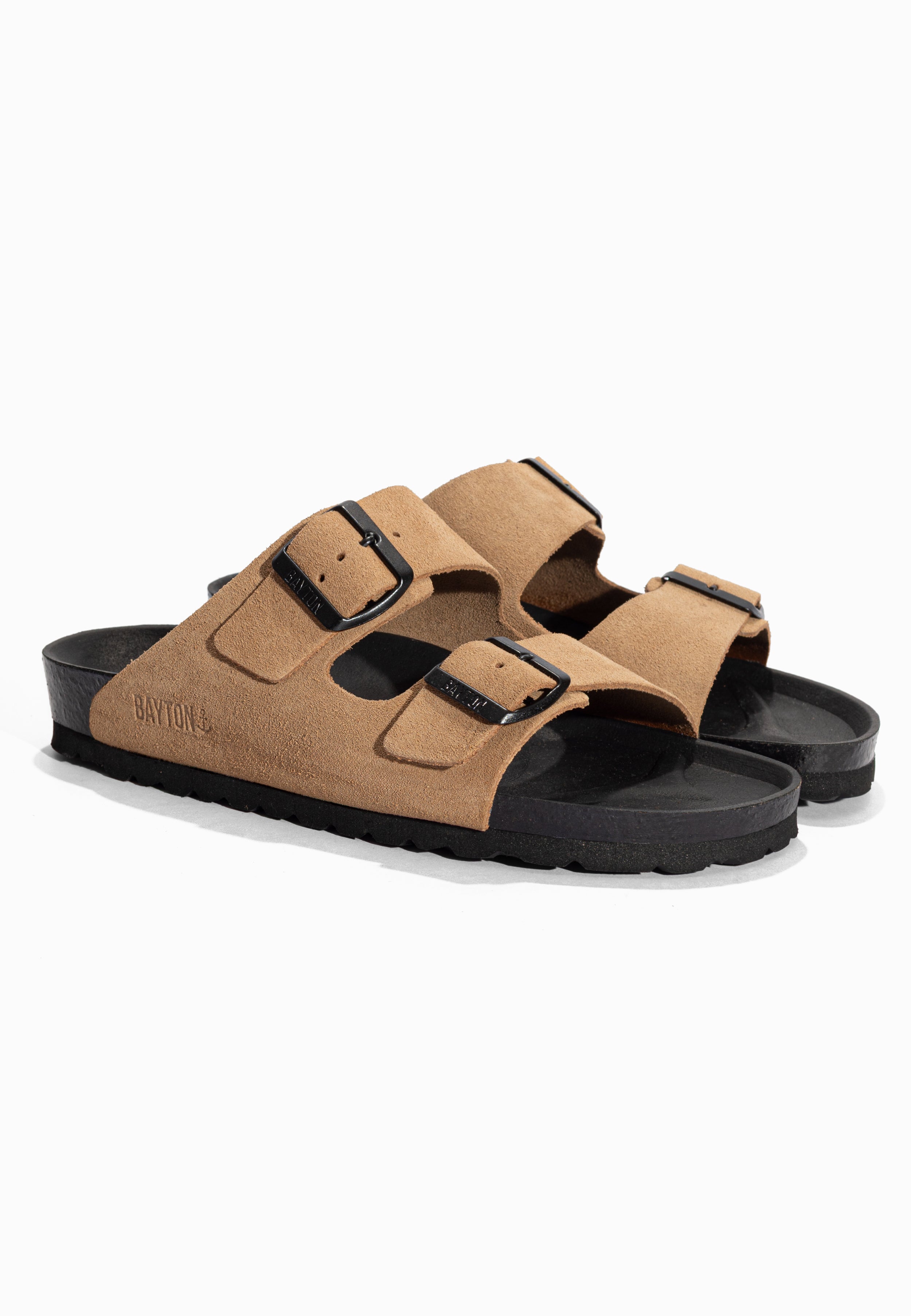 Sandales 2 Brides Atlas Beige foncé en Cuir Suédé Bayton pour Femme