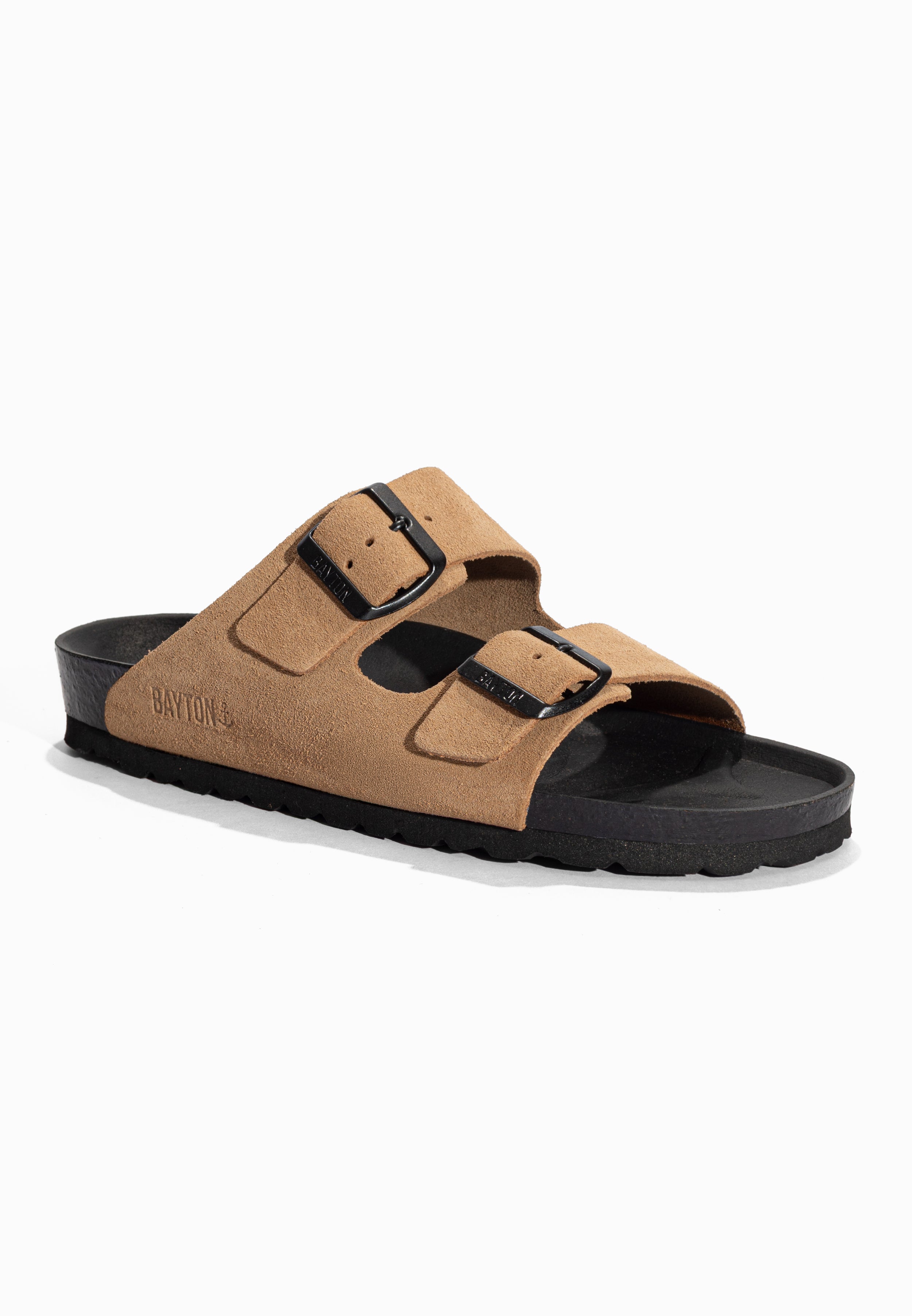Sandales 2 Brides Atlas Beige foncé en Cuir Suédé Bayton pour Femme