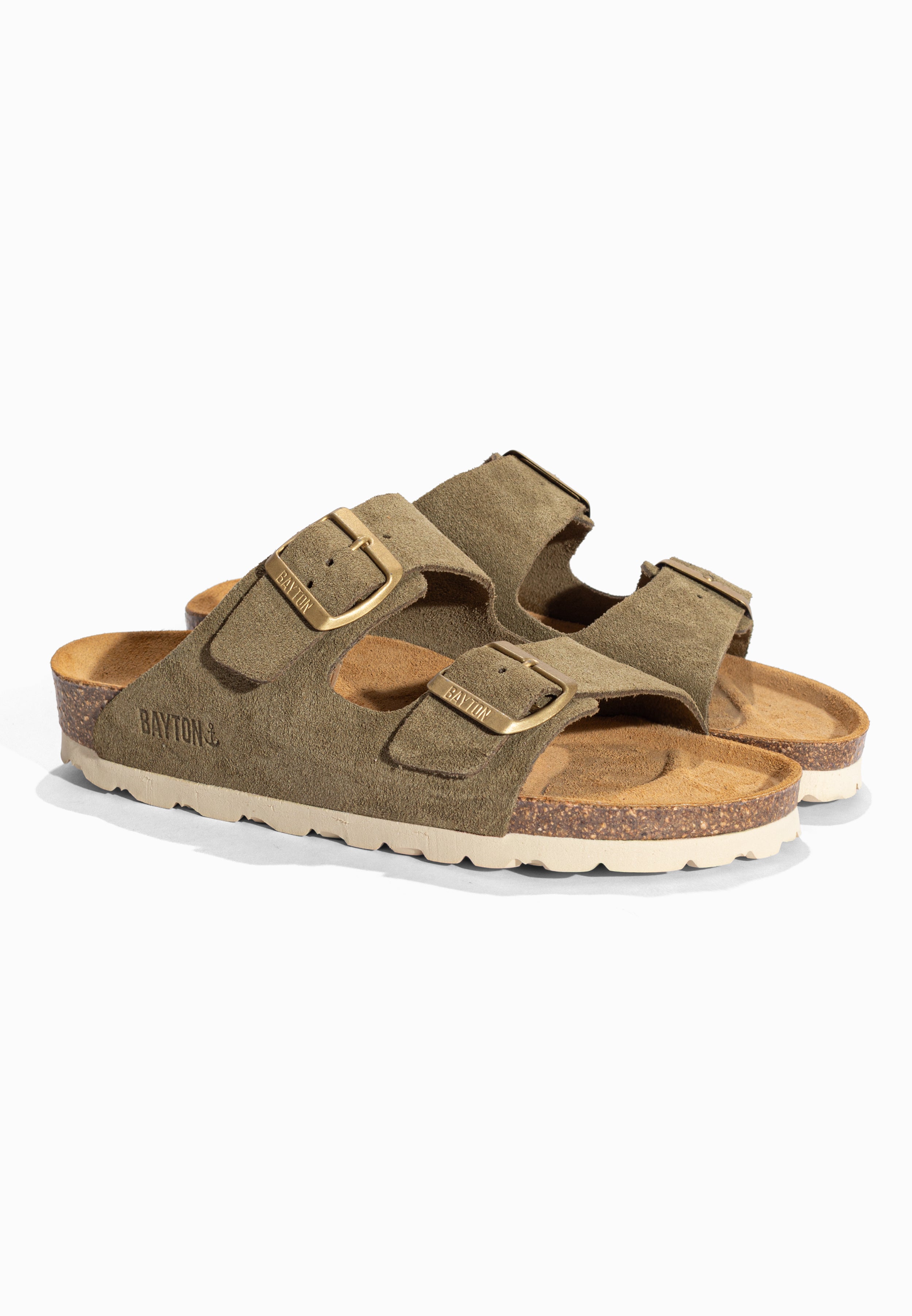 Sandales 2 Brides Atlas Kaki en Cuir Suédé Bayton pour Femme