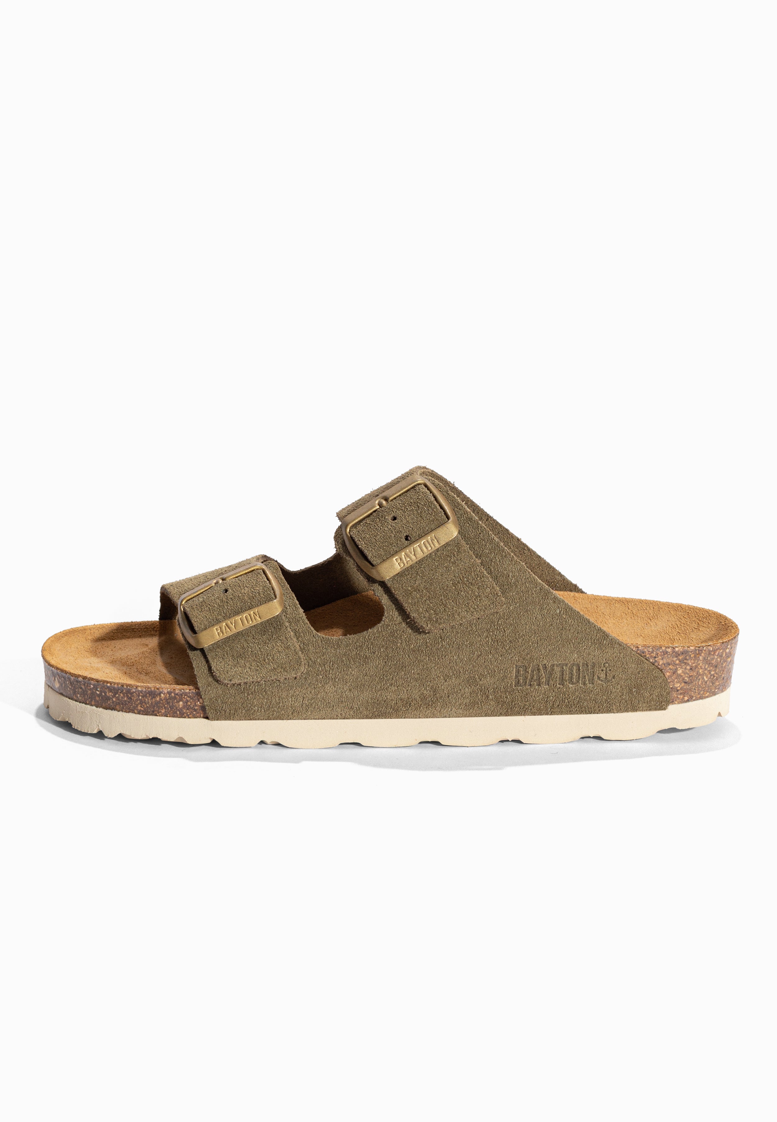 Sandales 2 Brides Atlas Kaki en Cuir Suédé Bayton pour Femme