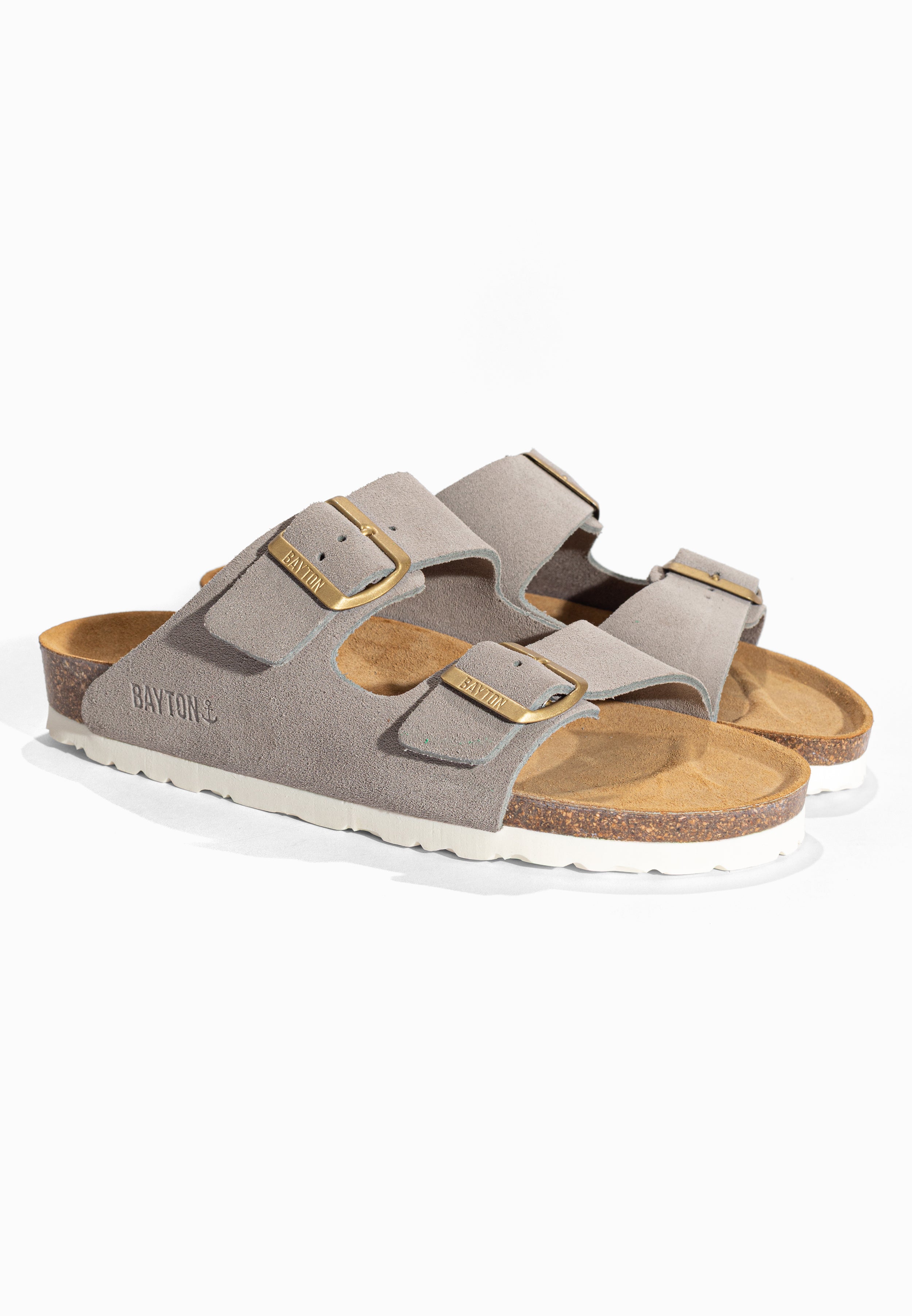 Sandales 2 Brides Atlas Gris en Cuir Suédé Bayton pour Femme