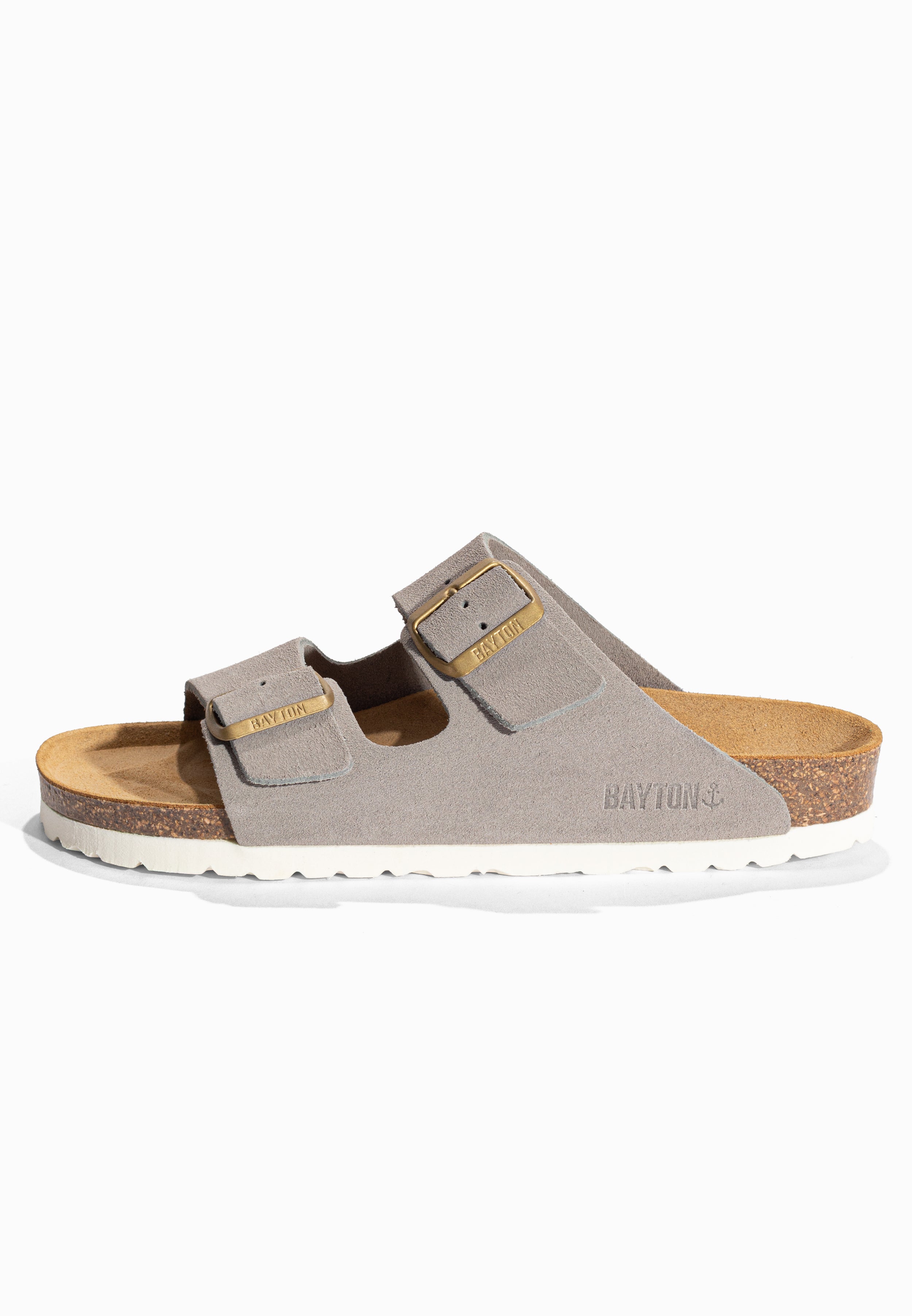 Sandales 2 Brides Atlas Gris en Cuir Suédé Bayton pour Femme