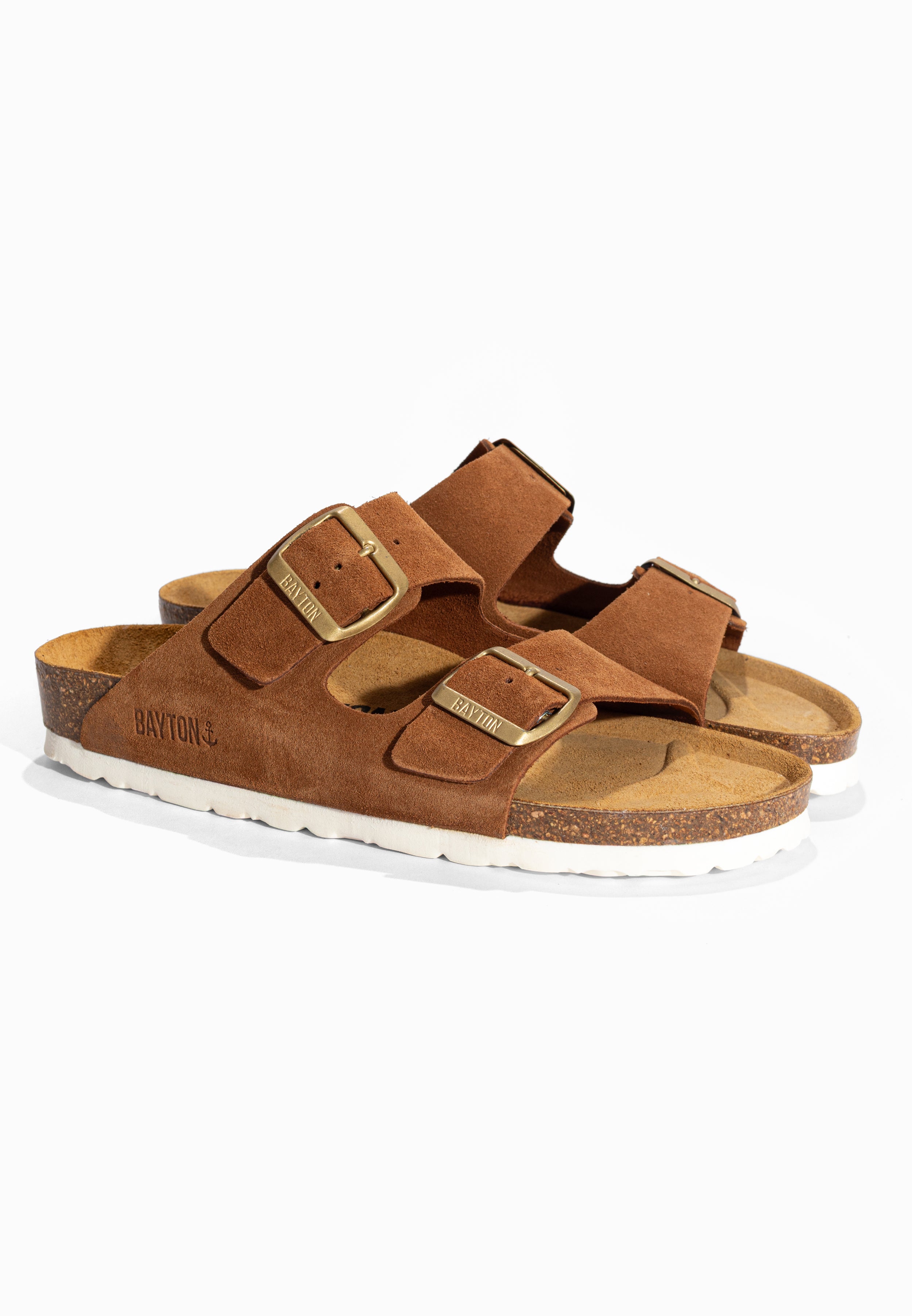 Sandales 2 Brides Atlas Camel en Cuir Suédé Bayton pour Femme