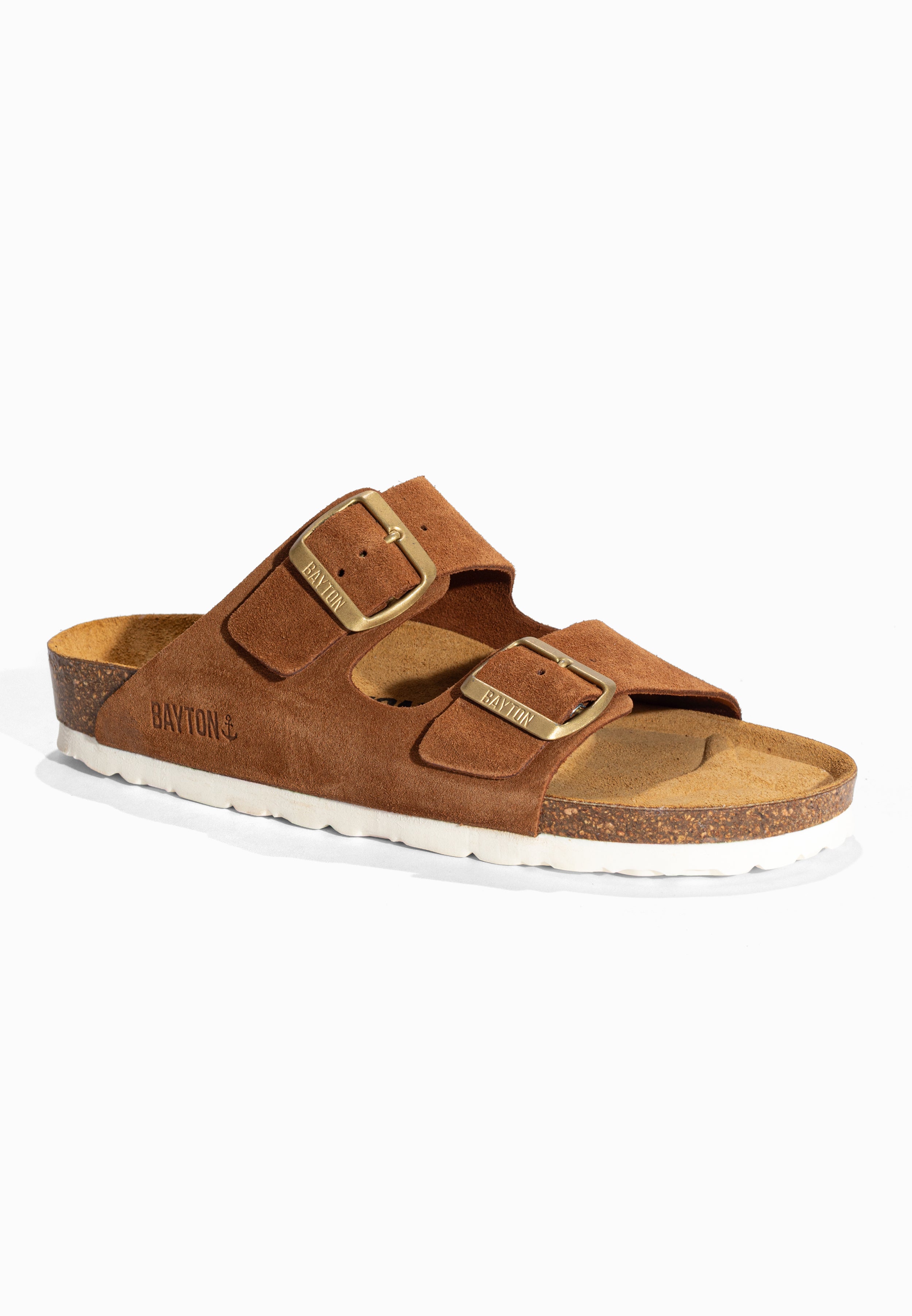 Sandales 2 Brides Atlas Camel en Cuir Suédé Bayton pour Femme