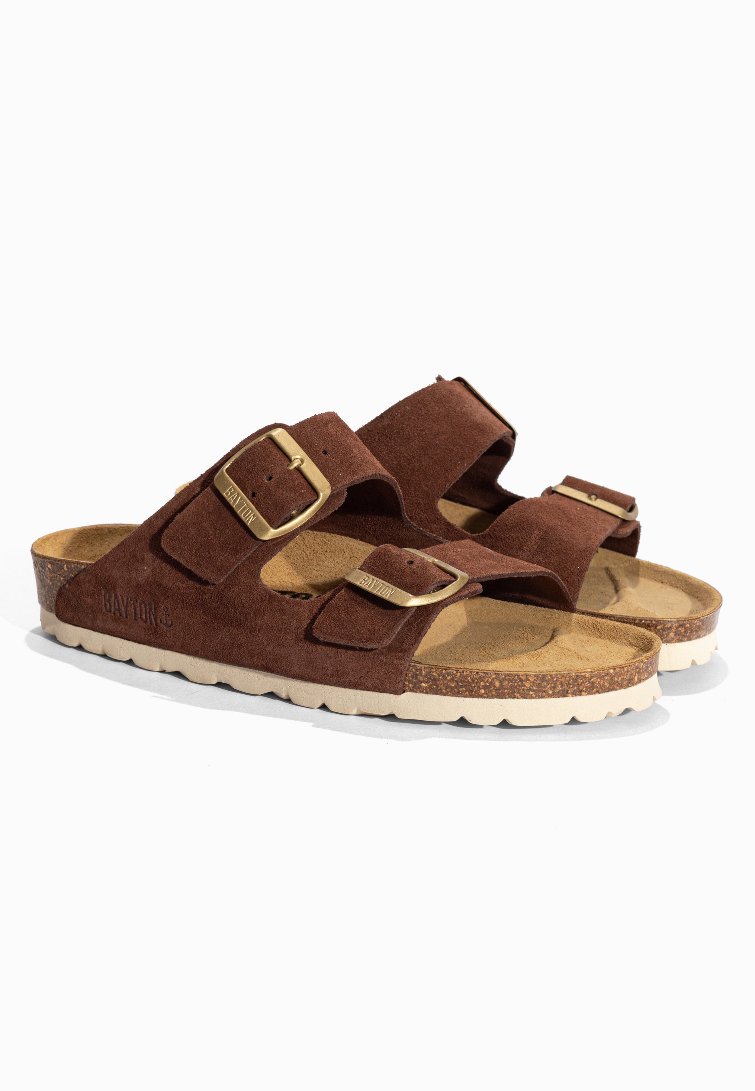 Sandales 2 Brides Atlas Marron en Cuir Suédé Bayton pour Femme