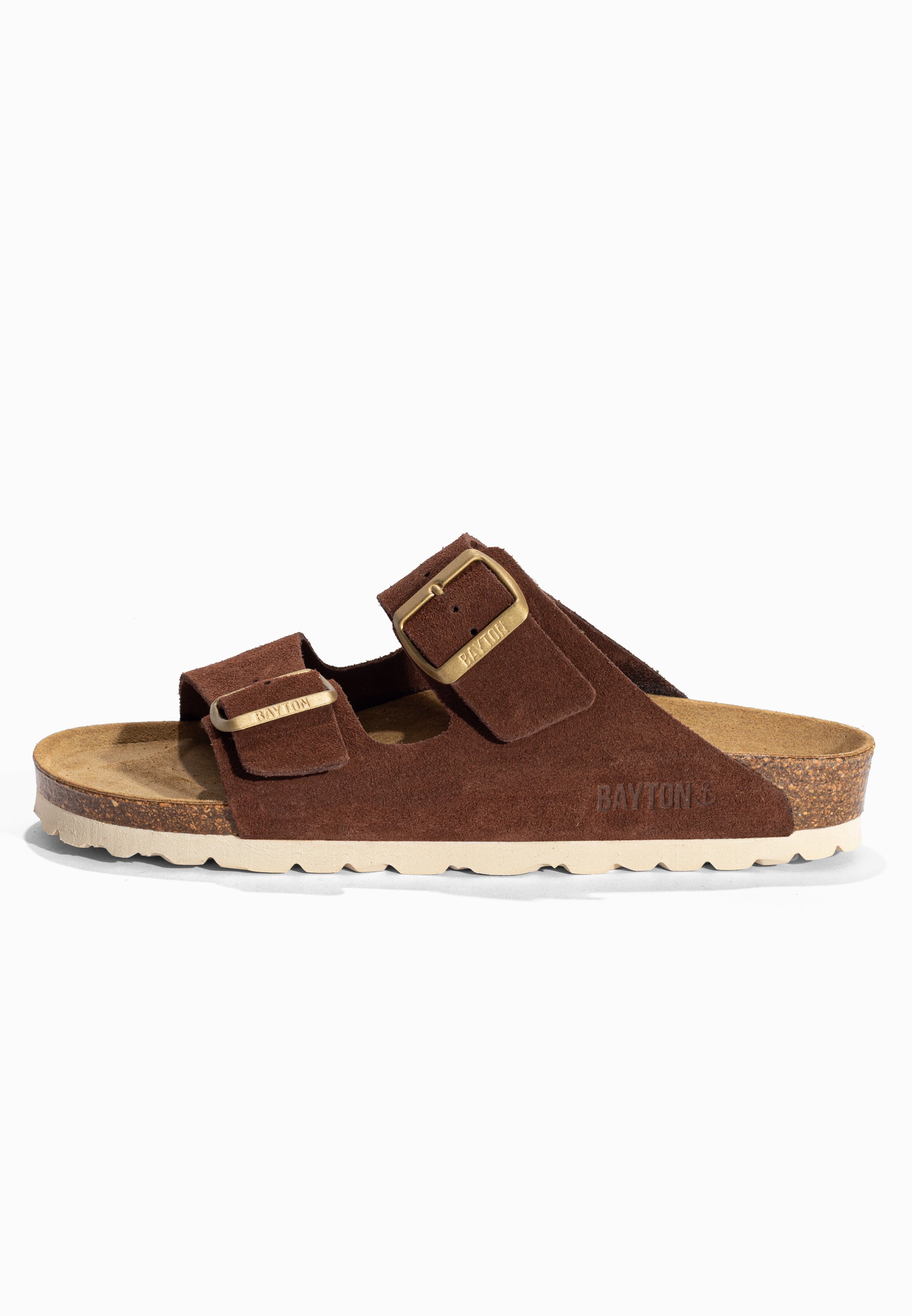 Sandales 2 Brides Atlas Marron en Cuir Suédé Bayton pour Femme