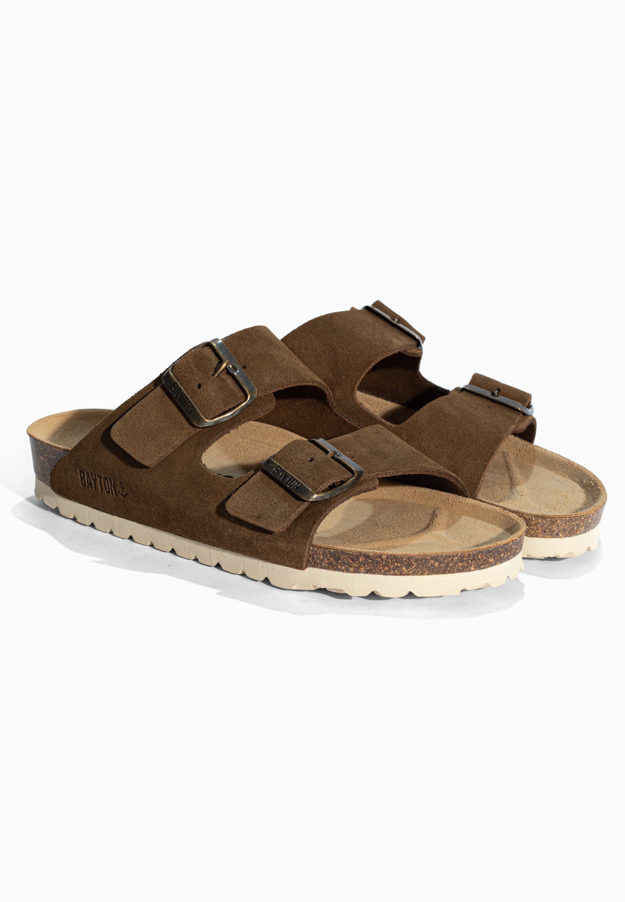 Sandales 2 Brides Atlas Marron en Cuir Suédé Bayton pour Femme