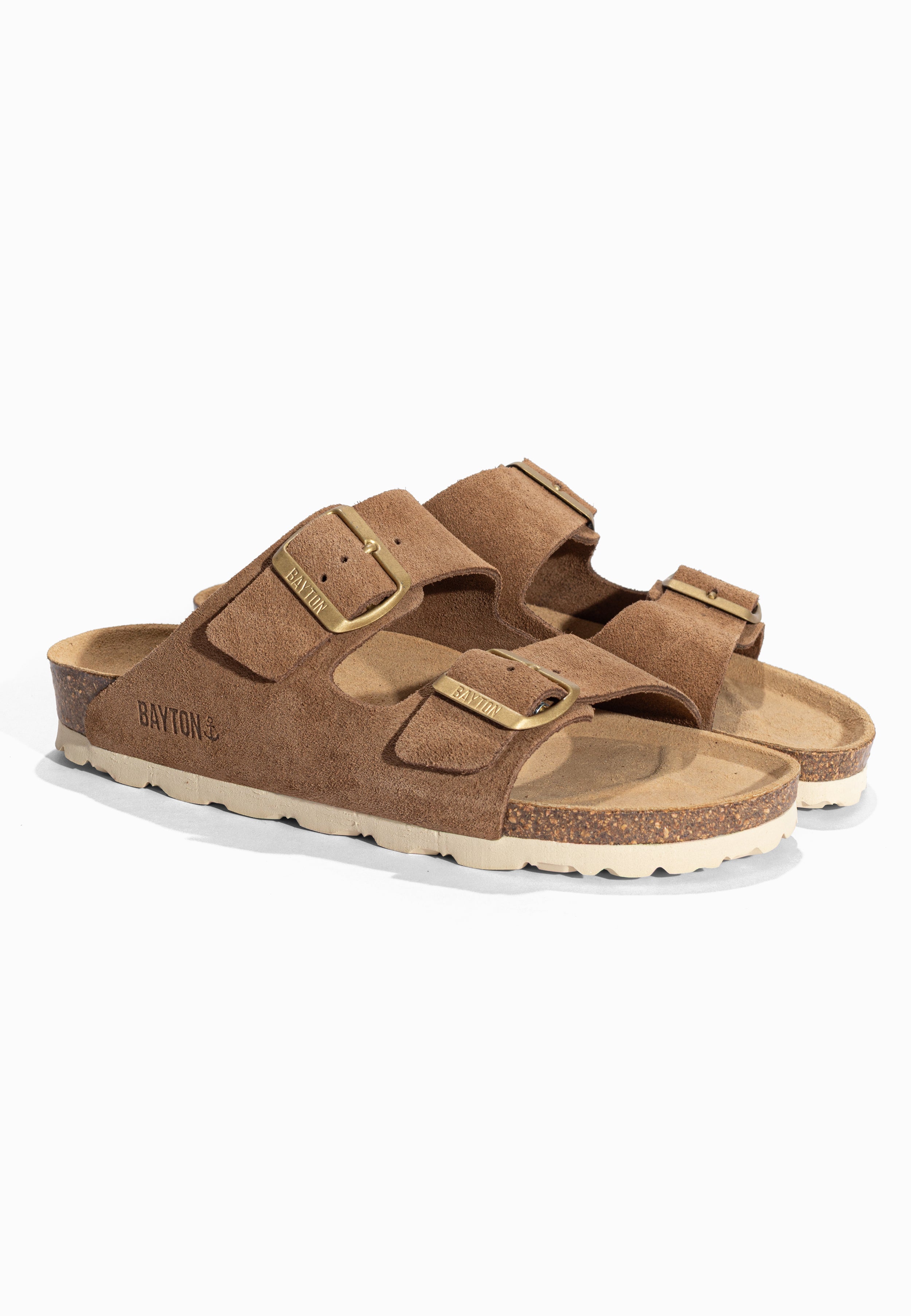 Sandales 2 Brides Atlas Taupe en Cuir Suédé Bayton pour Femme