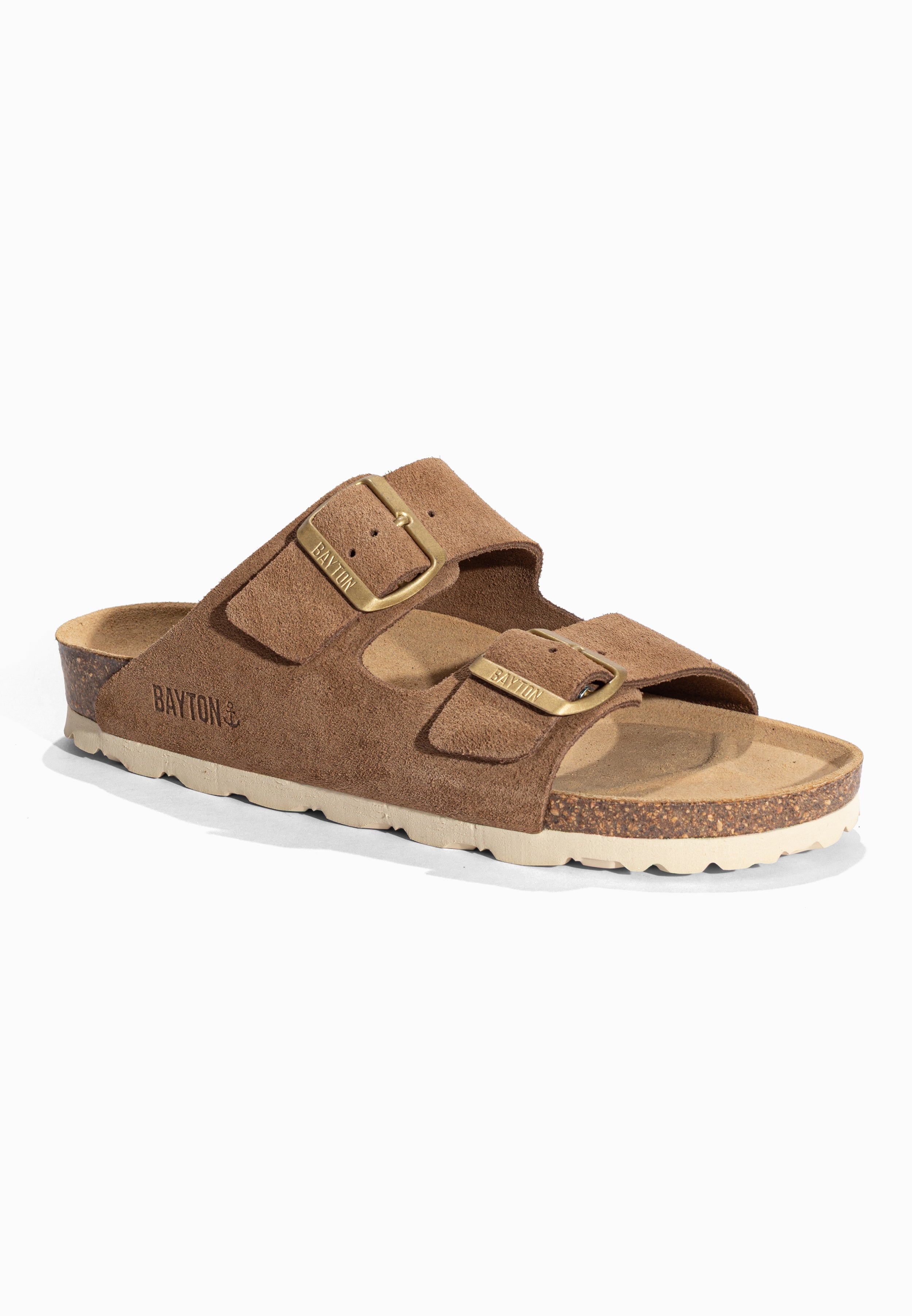 Sandales 2 Brides Atlas Taupe en Cuir Suédé Bayton pour Femme