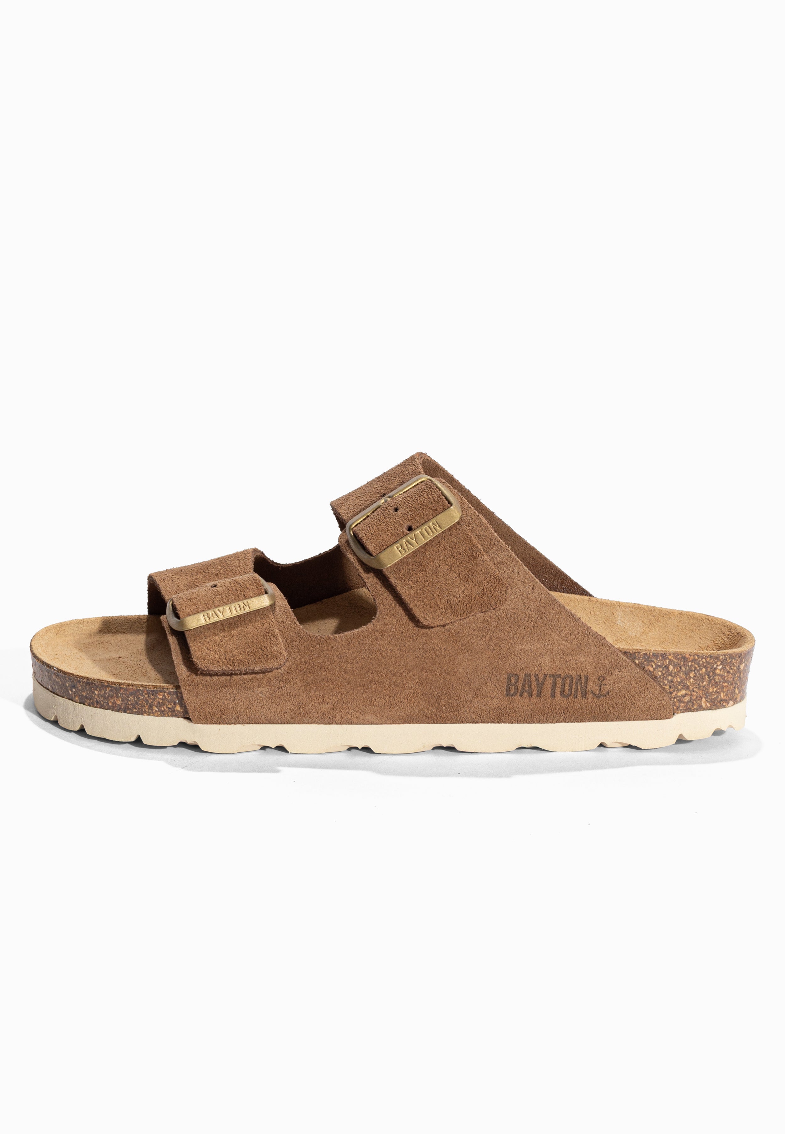 Sandales 2 Brides Atlas Taupe en Cuir Suédé Bayton pour Femme