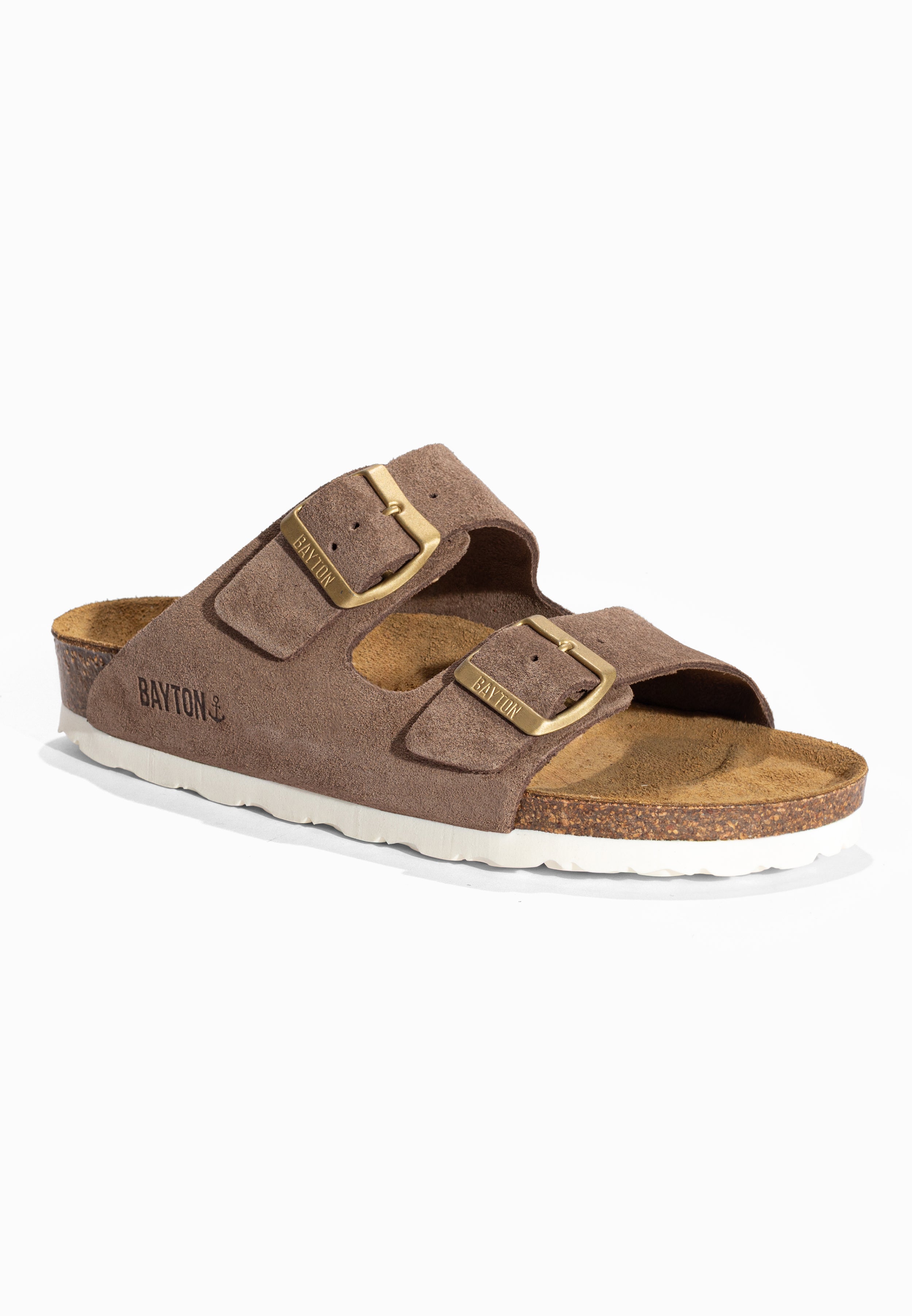 Sandales 2 Brides Atlas Taupe en Cuir Suédé Bayton pour Femme