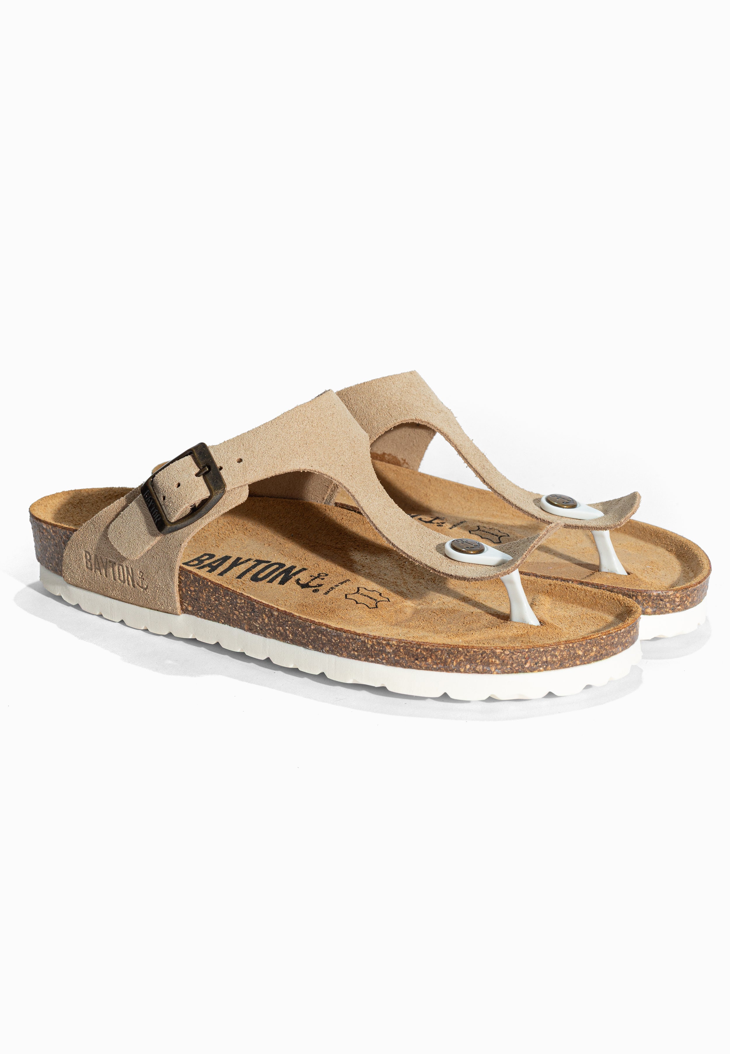 Sandales à Entre-doigts Mercure Beige en Cuir Suédé Bayton pour Femme