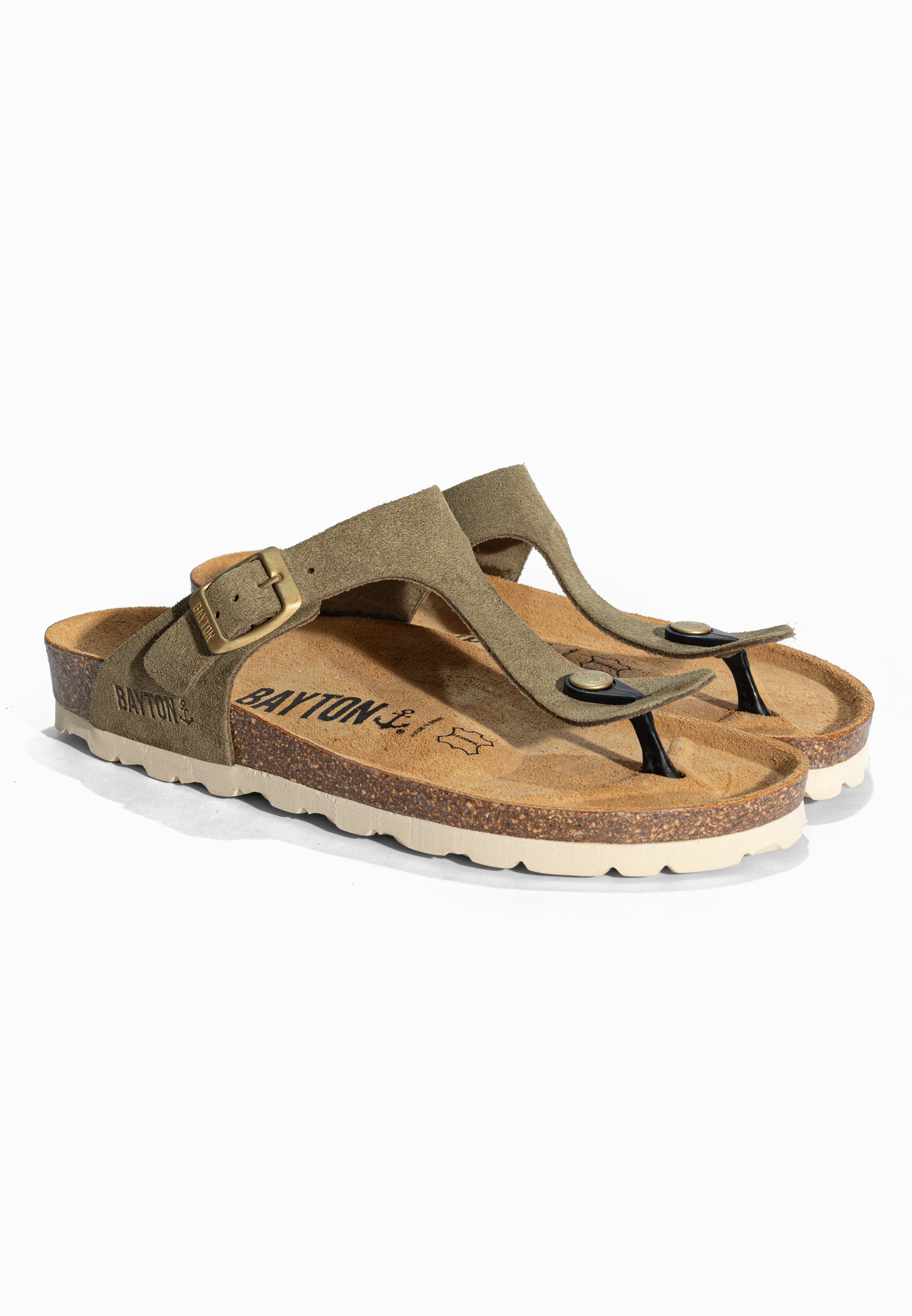 Sandales à Entre-doigts Mercure Kaki en Cuir Suédé Bayton pour Femme