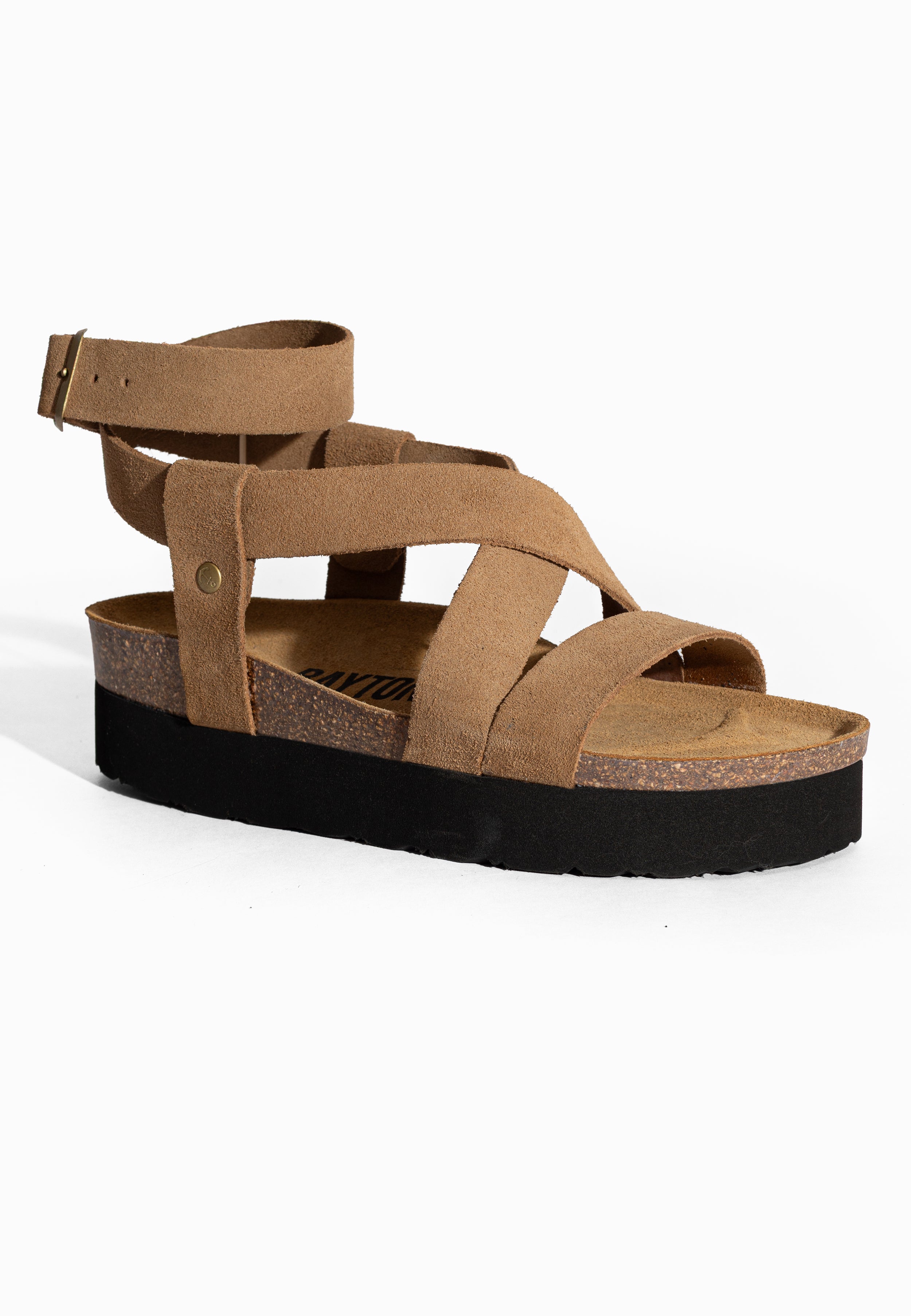 Sandales à Plateforme Mykonos Beige foncé en Cuir Suédé Bayton pour Femme