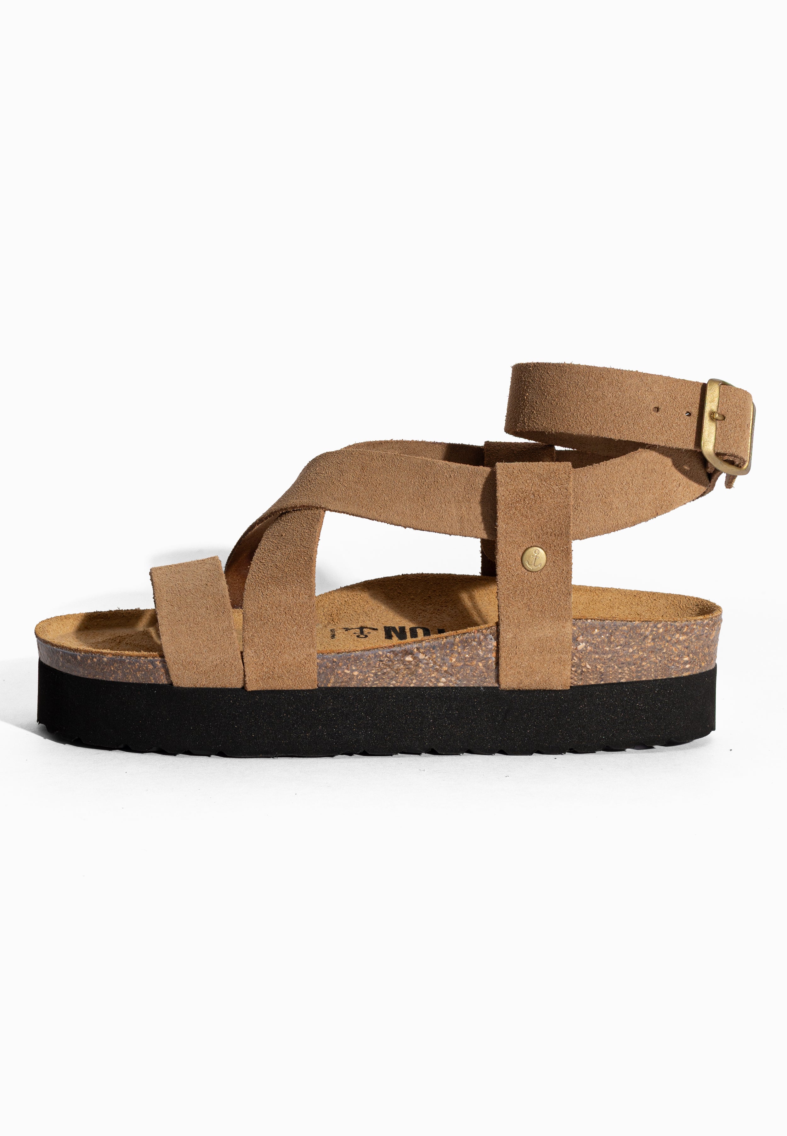 Sandales à Plateforme Mykonos Beige foncé en Cuir Suédé Bayton pour Femme