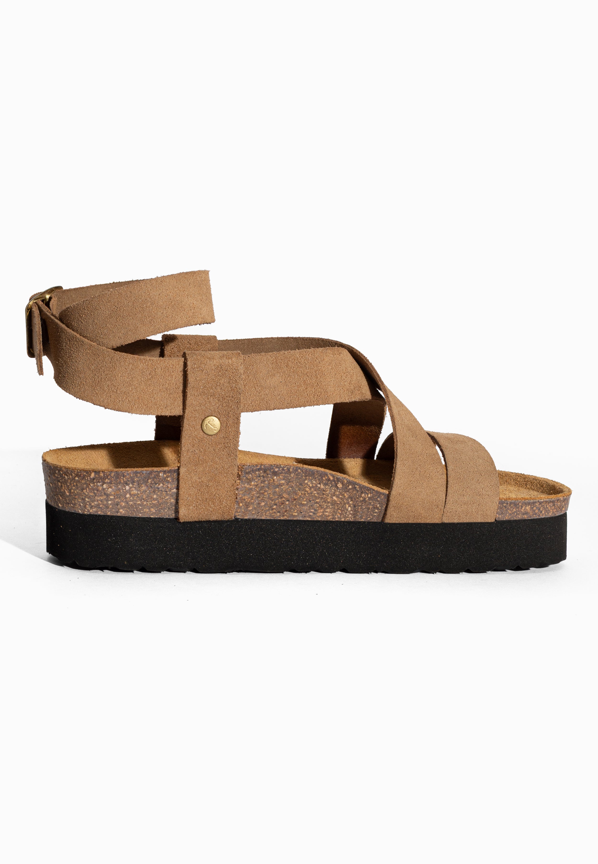 Sandales à Plateforme Mykonos Beige foncé en Cuir Suédé Bayton pour Femme