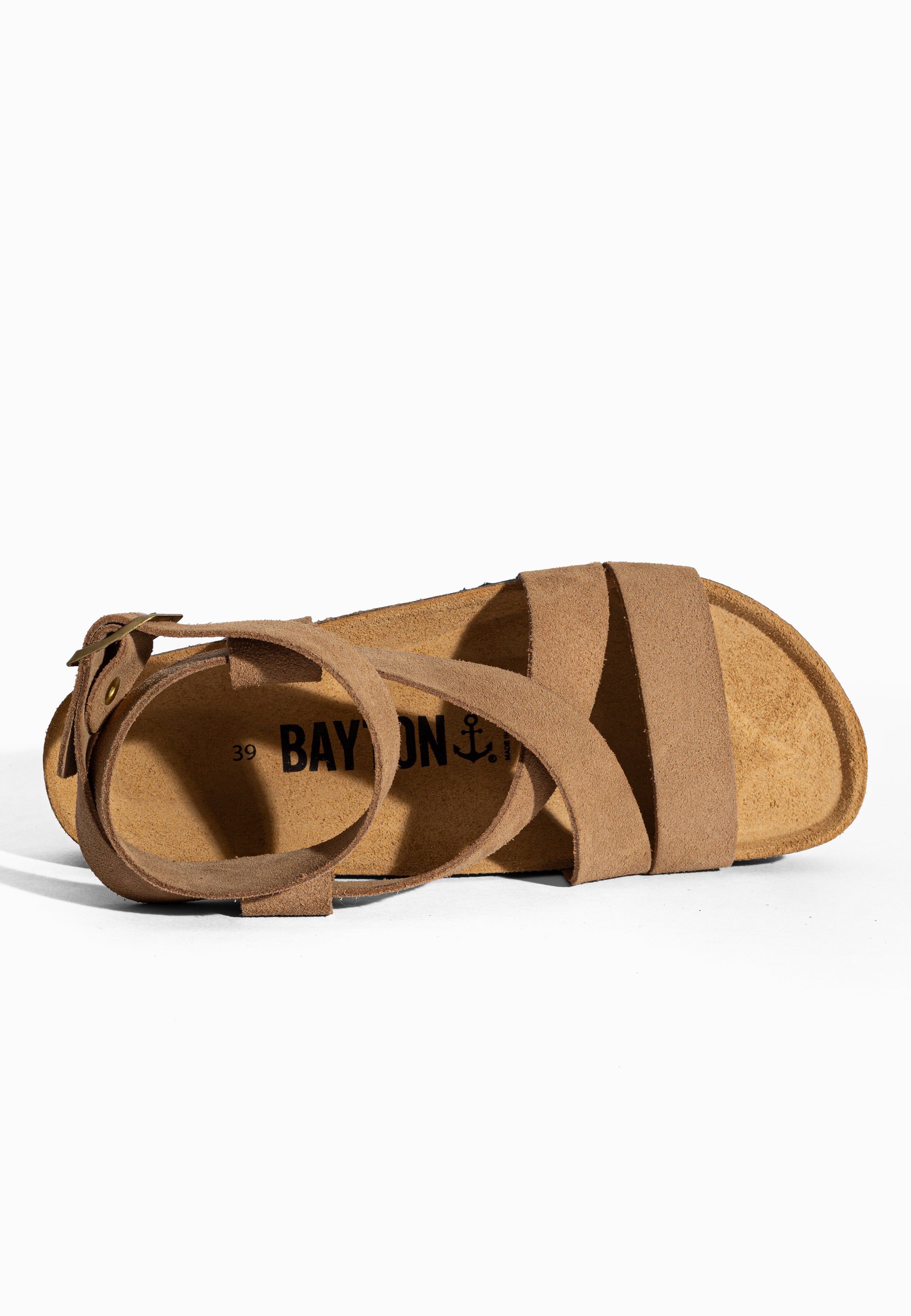 Sandales à Plateforme Mykonos Beige foncé en Cuir Suédé Bayton pour Femme