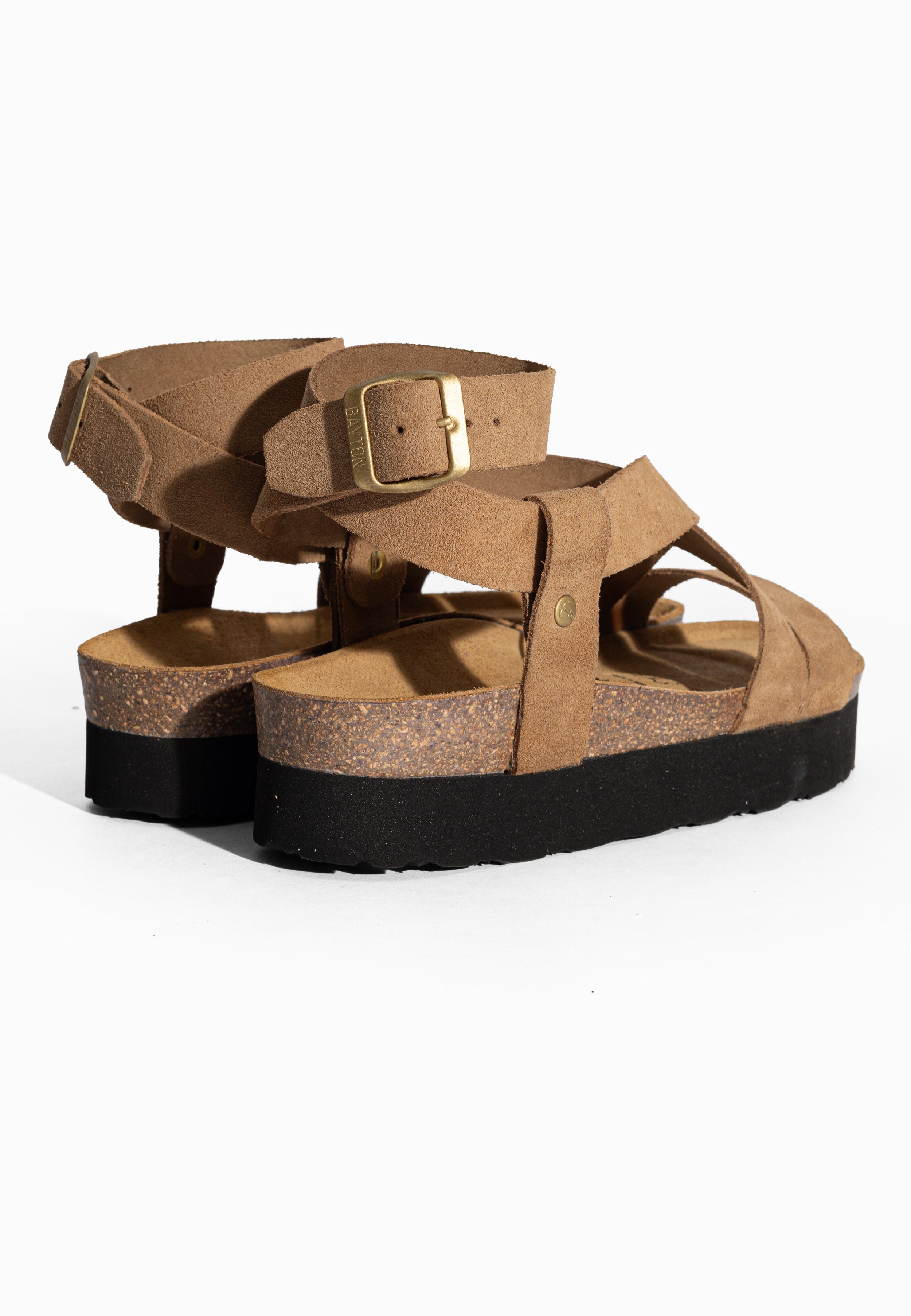 Sandales à Plateforme Mykonos Beige foncé en Cuir Suédé Bayton pour Femme