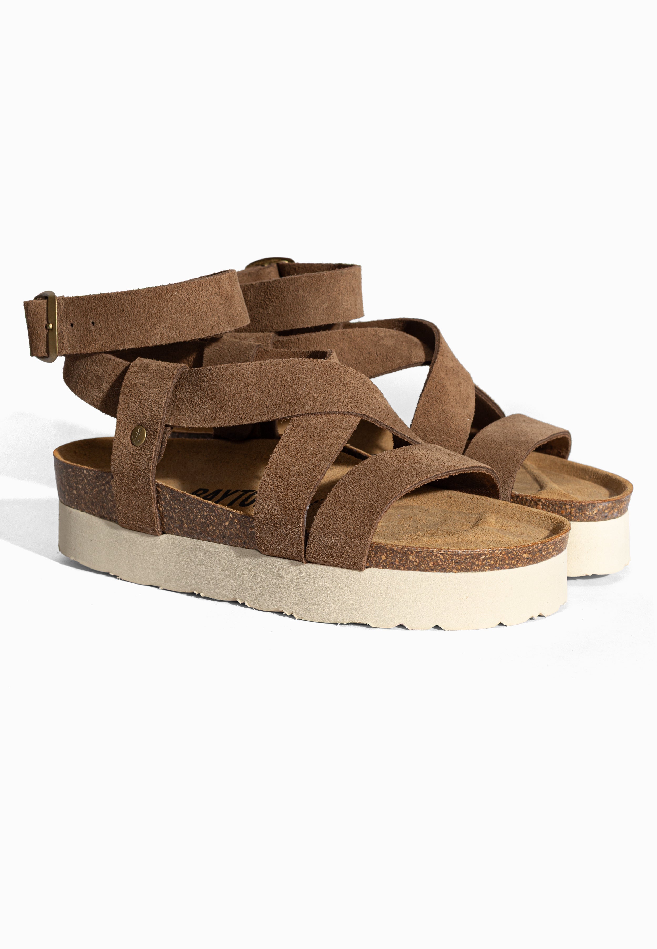 Sandales à Plateforme Mykonos Taupe en Cuir Suédé Bayton pour Femme
