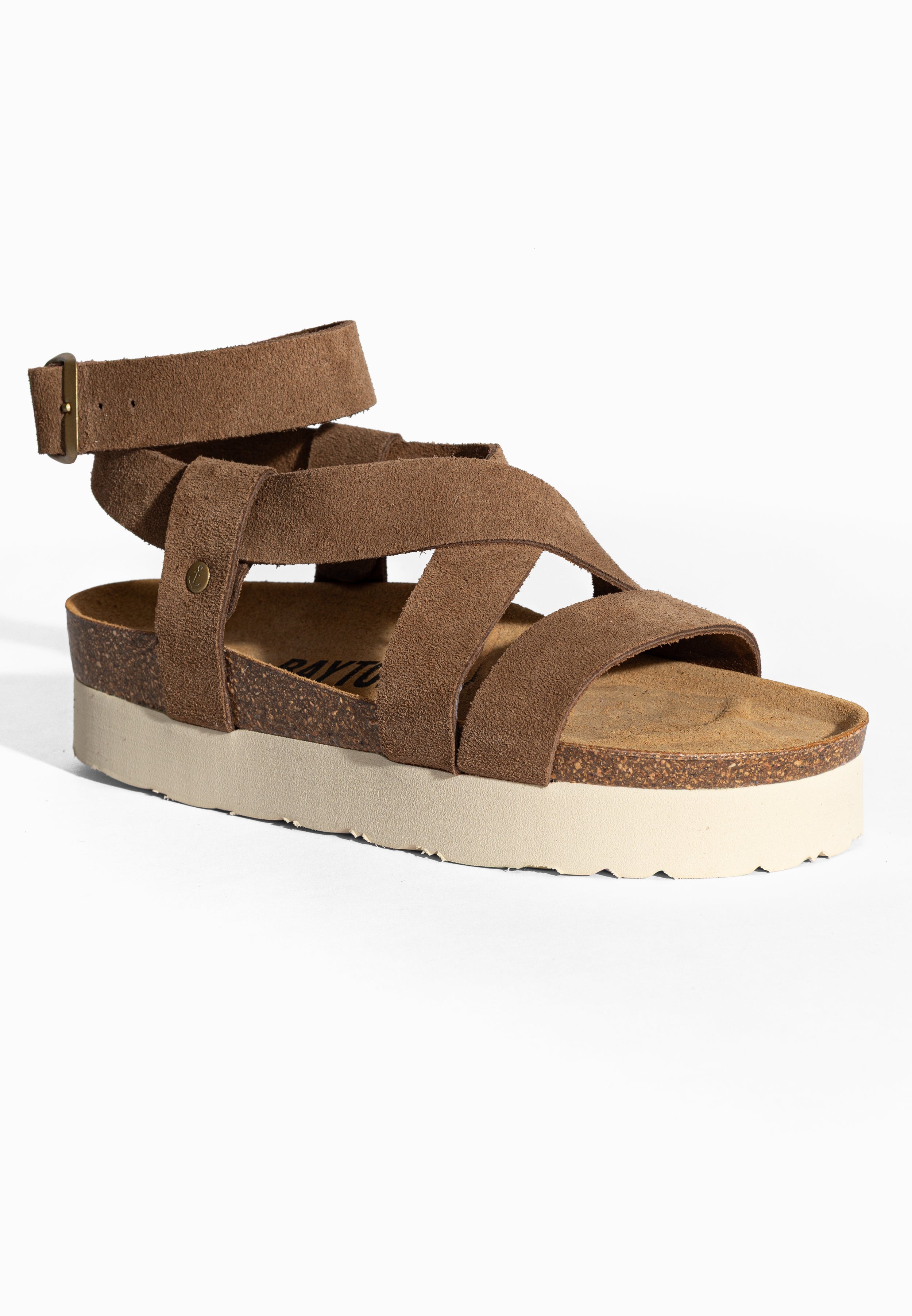 Sandales à Plateforme Mykonos Taupe en Cuir Suédé Bayton pour Femme