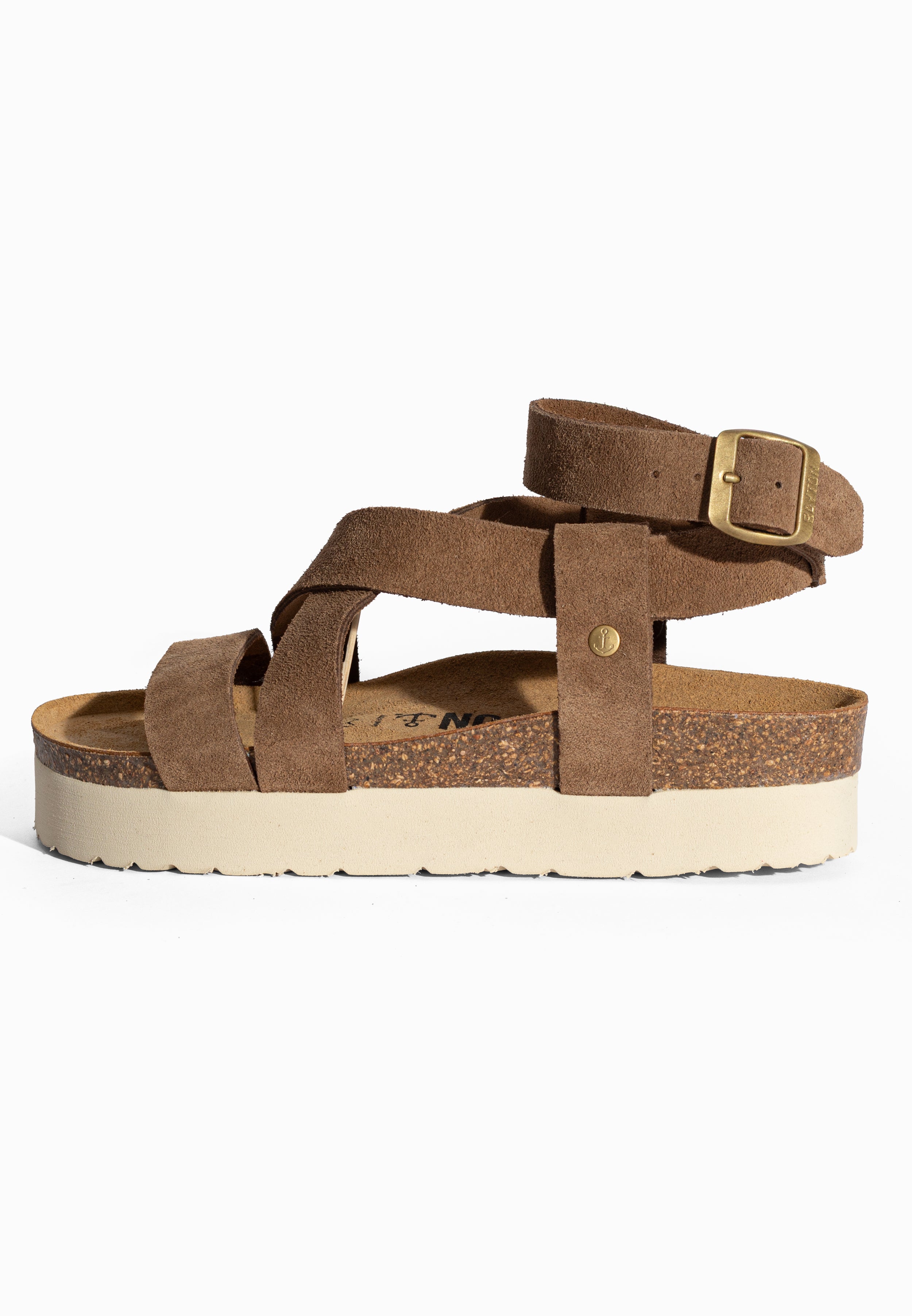 Sandales à Plateforme Mykonos Taupe en Cuir Suédé Bayton pour Femme