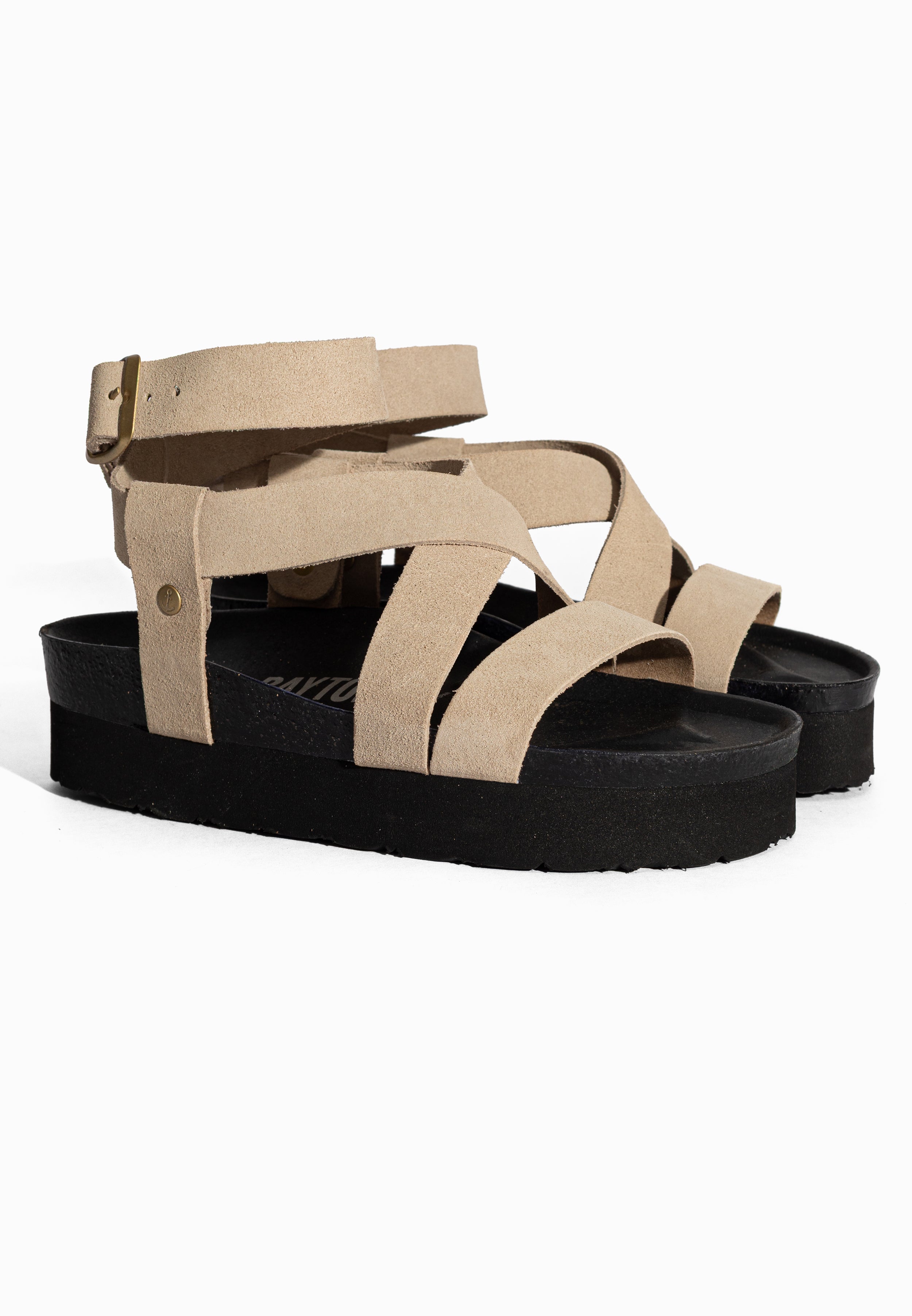 Sandales à Plateforme Mykonos Beige en Cuir Suédé Bayton pour Femme