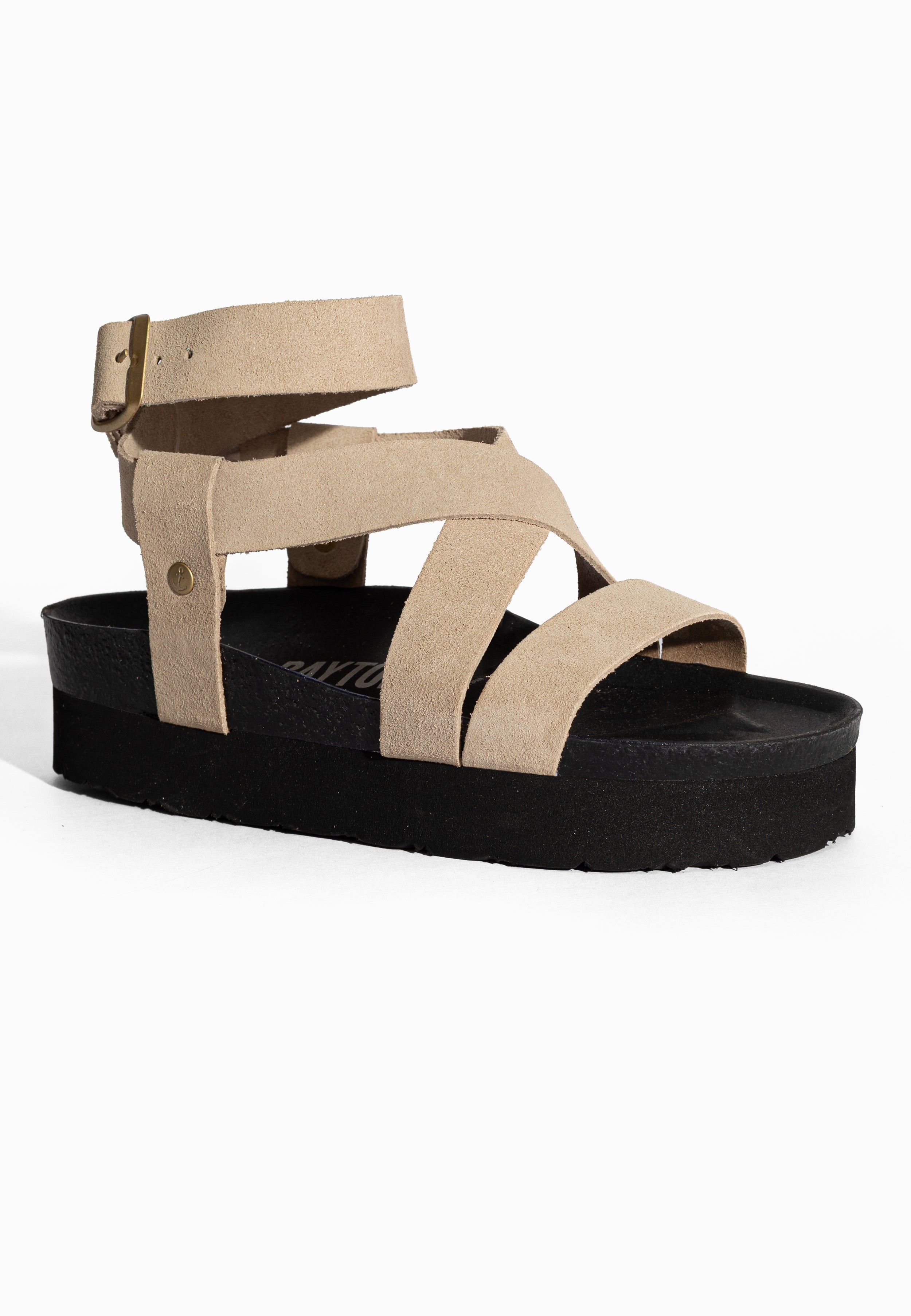 Sandales à Plateforme Mykonos Beige en Cuir Suédé Bayton pour Femme
