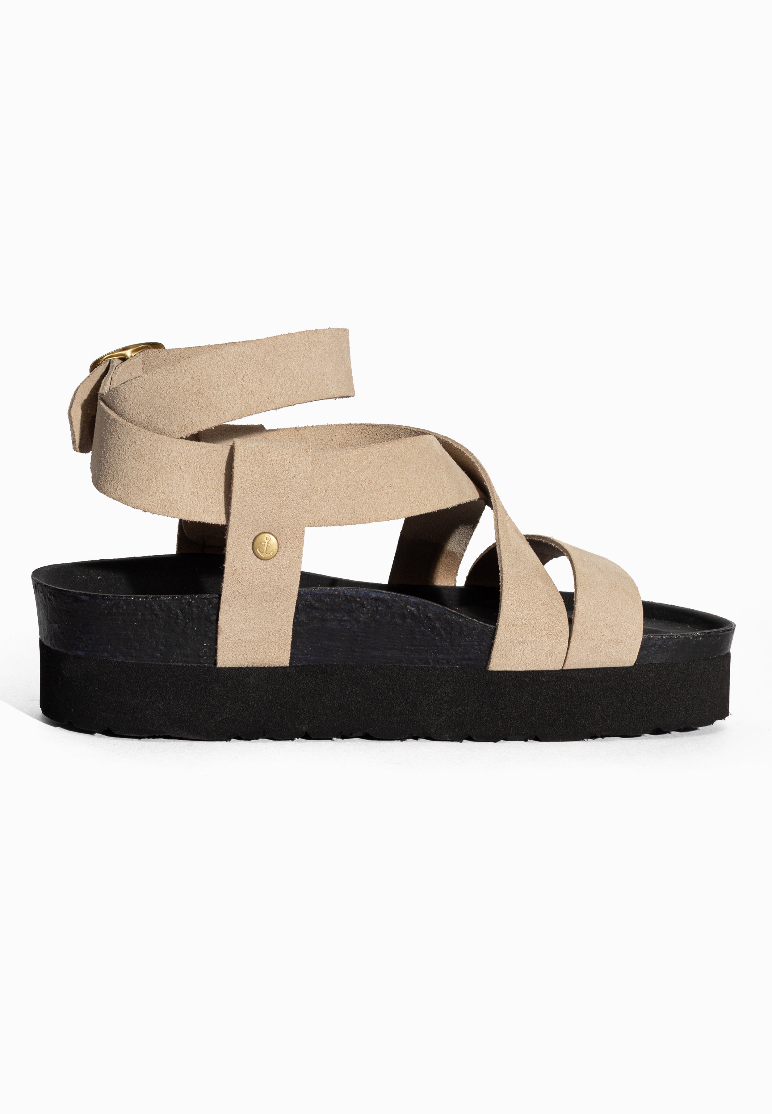 Sandales à Plateforme Mykonos Beige en Cuir Suédé Bayton pour Femme