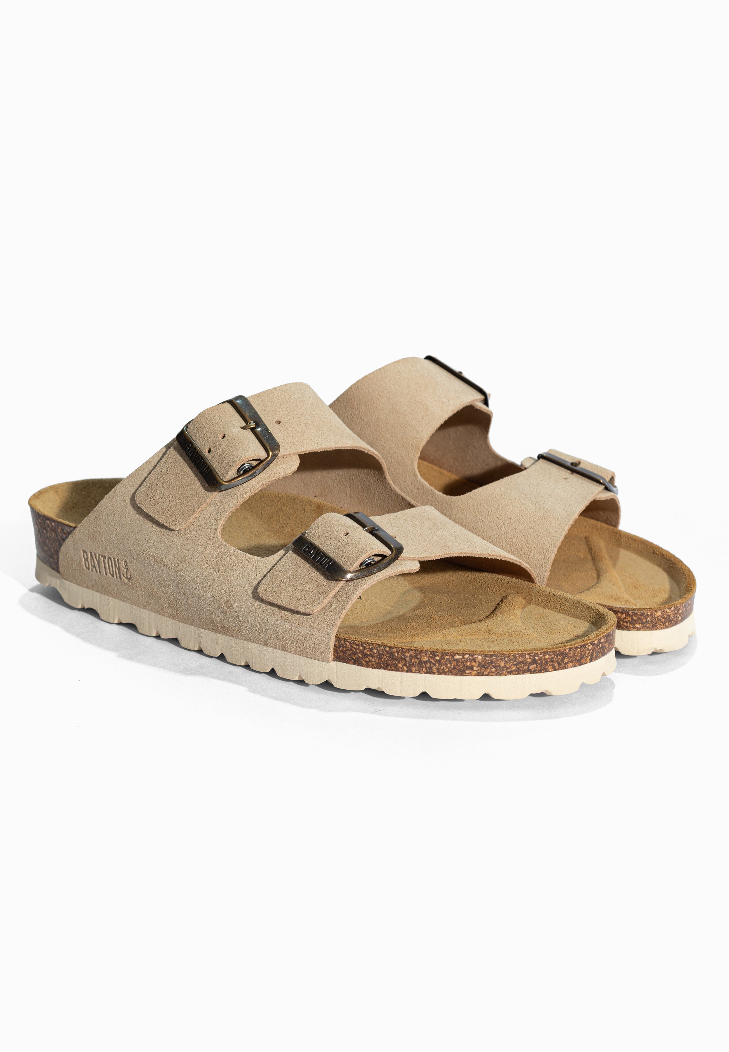 Sandales 2 Brides Atlas Beige en Cuir Suédé Bayton pour Homme