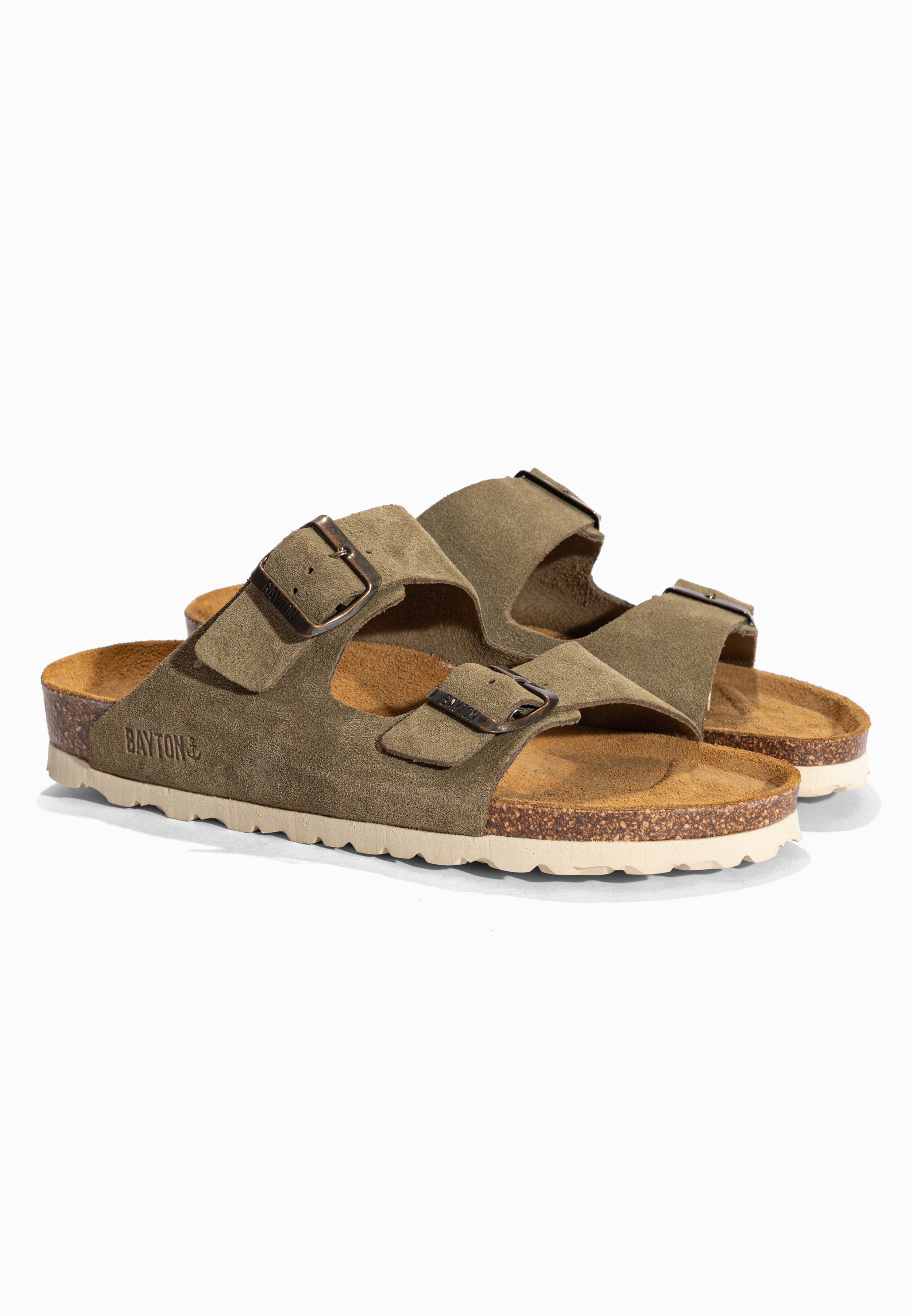 Sandales 2 Brides Atlas Kaki en Cuir Suédé Bayton pour Homme