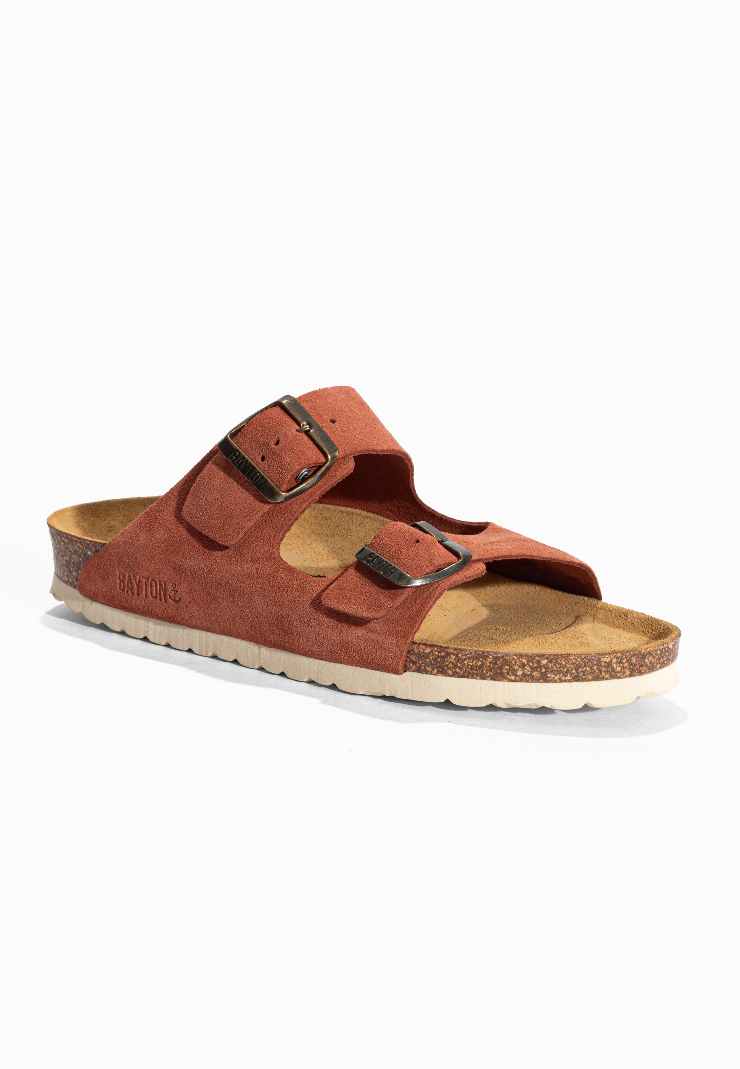 Sandales 2 Brides Atlas Terracotta en Cuir Suédé Bayton pour Homme