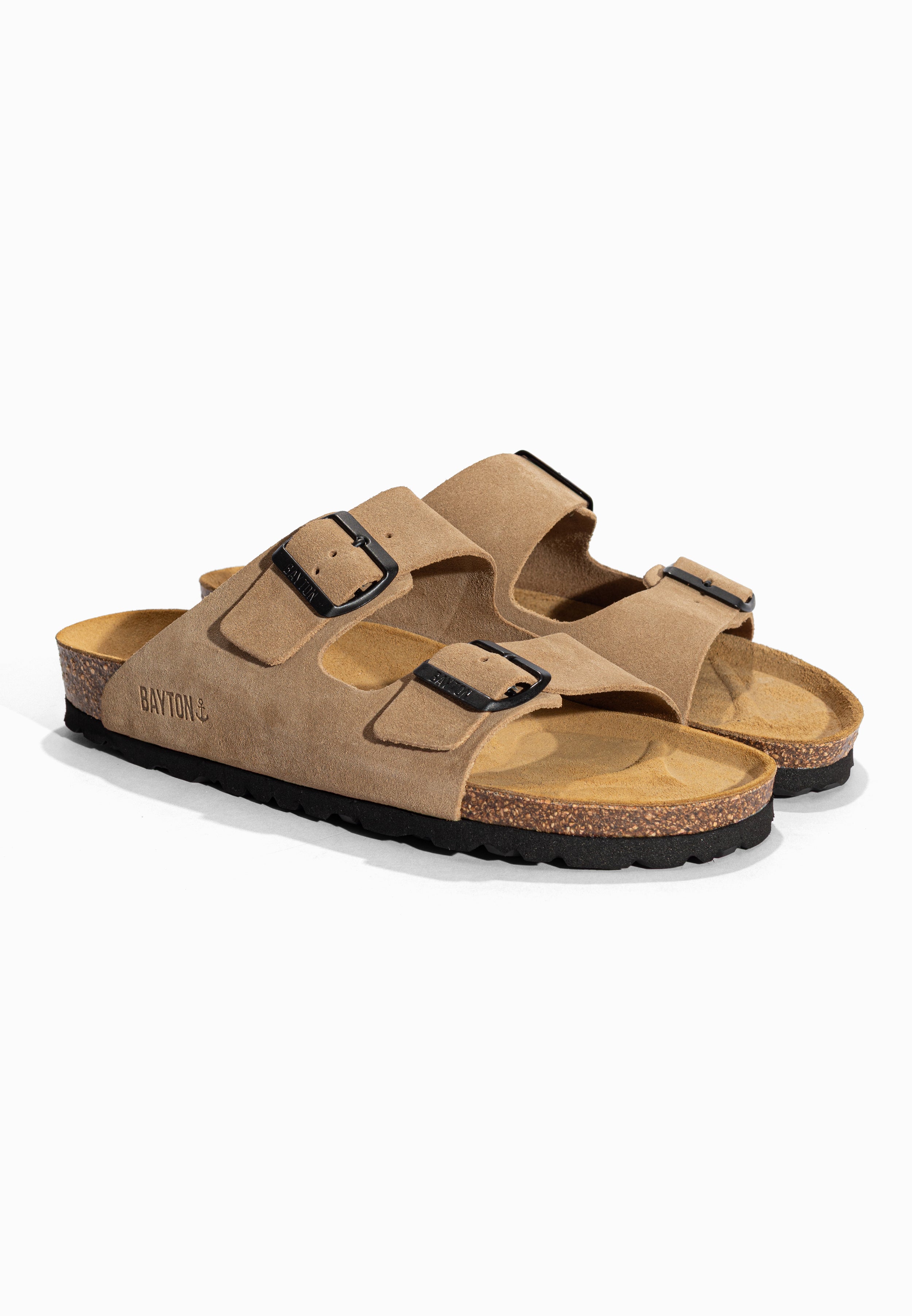 Sandales 2 Brides Atlas Beige en Cuir Suédé Bayton pour Homme