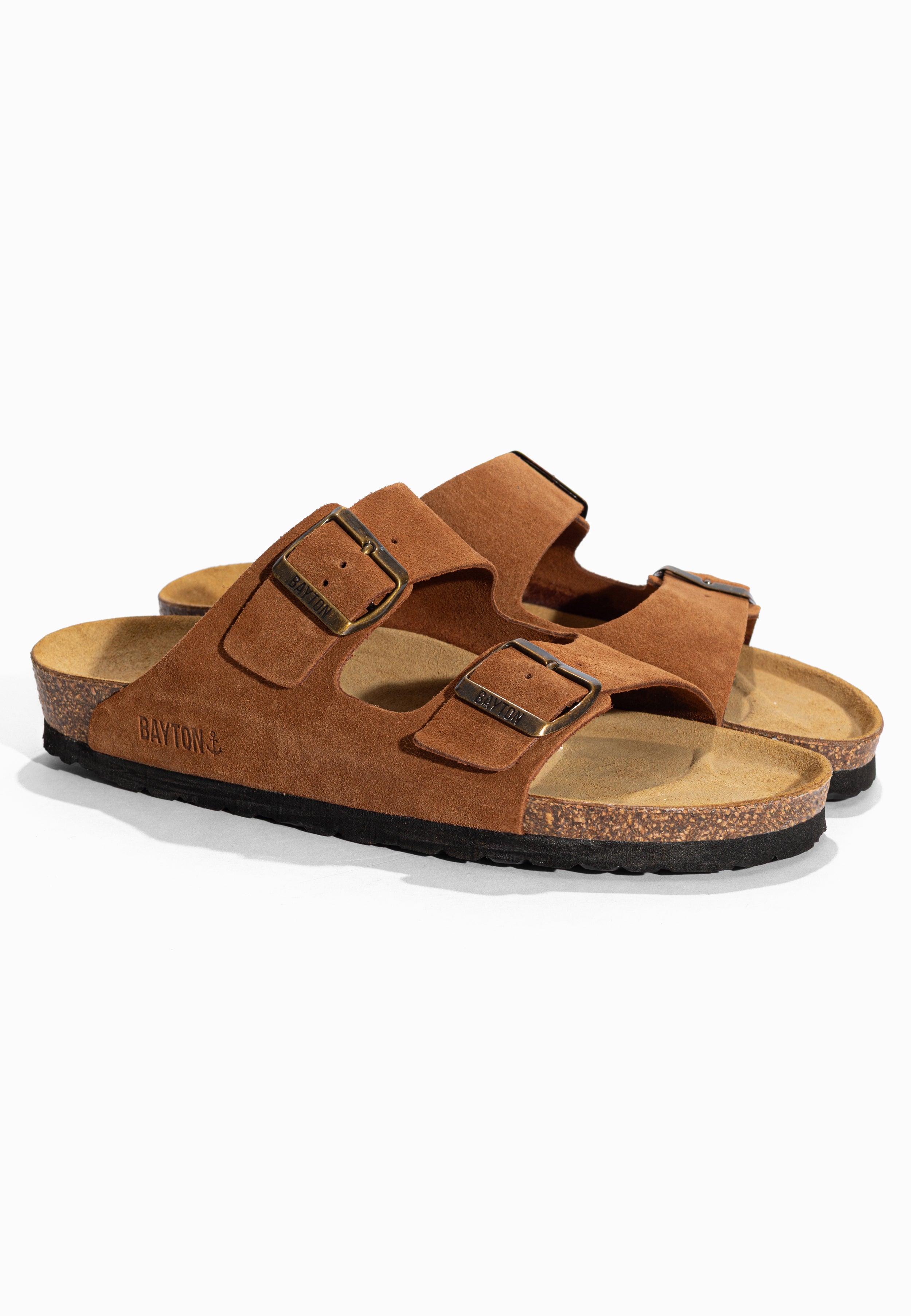 Sandales 2 Brides Atlas Camel en Cuir Suédé Bayton pour Homme