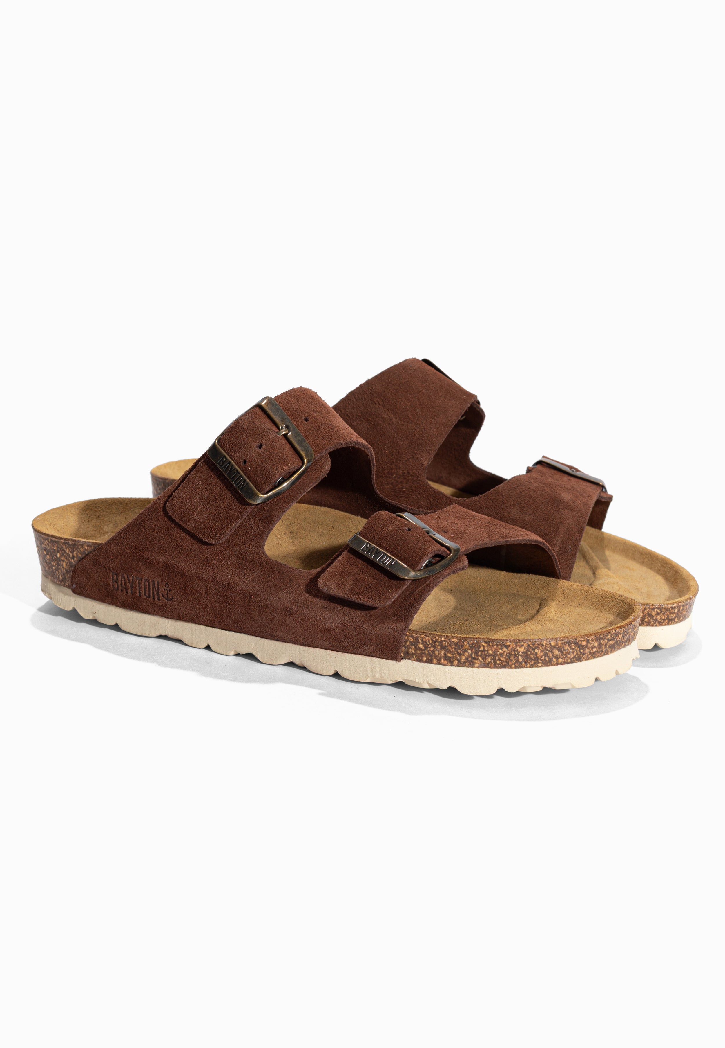 Sandales 2 Brides Atlas Marron en Cuir Suédé Bayton pour Homme