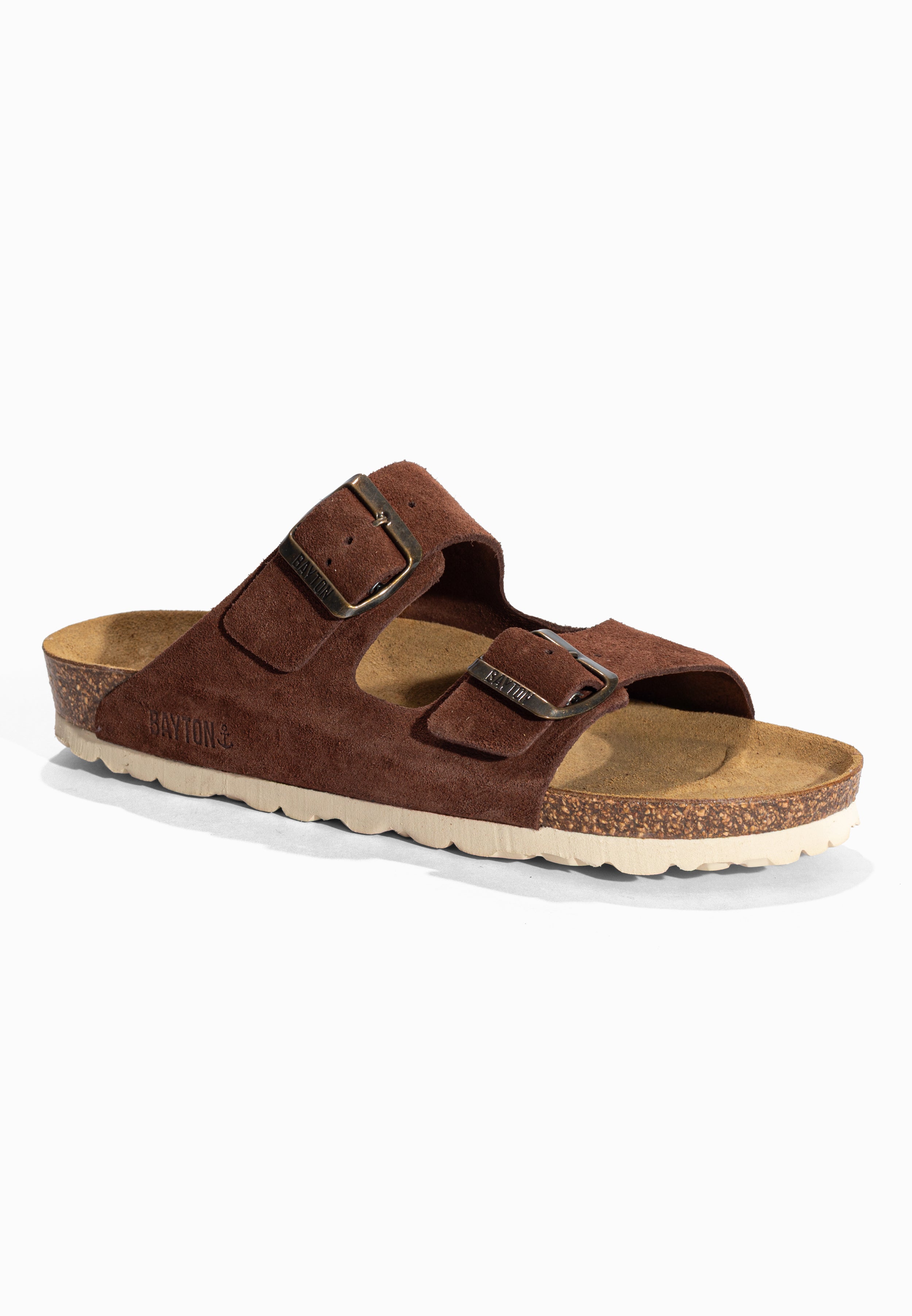 Sandales 2 Brides Atlas Marron en Cuir Suédé Bayton pour Homme